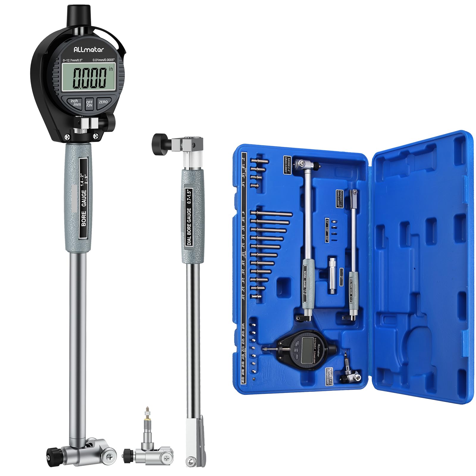 Photo 1 of ALLmeter Digital Dial Indicator Bore Gauge Set with 23 Anvils, 0.7"-6" Measuring Range,0.0005" Accuracy, 6" Depth for Engine Cylinder, Bearing, and Hydraulic Cylinder Measurements