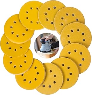 5 Inch 8 Hole Sanding Discs, 10 for Each 60 80 120 320 400 Assorted Grits Orbital Sander Hook and Loop Round Sandpaper, Sanding Discs for Random Orbital Sander