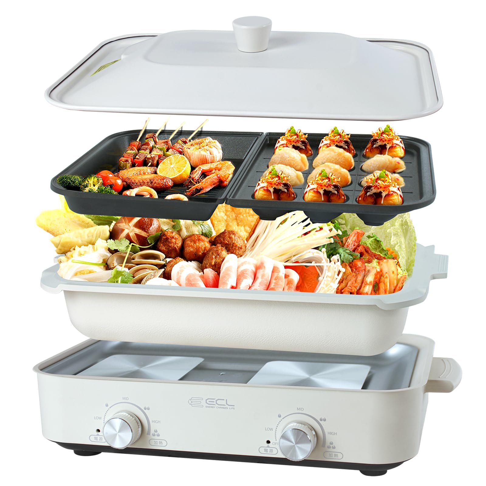 ホットプレート 1200W セパレートホットプレート 夫々温度調整 ECL Amazon | ホットプレート 焼肉プレート グリル鍋 1200W