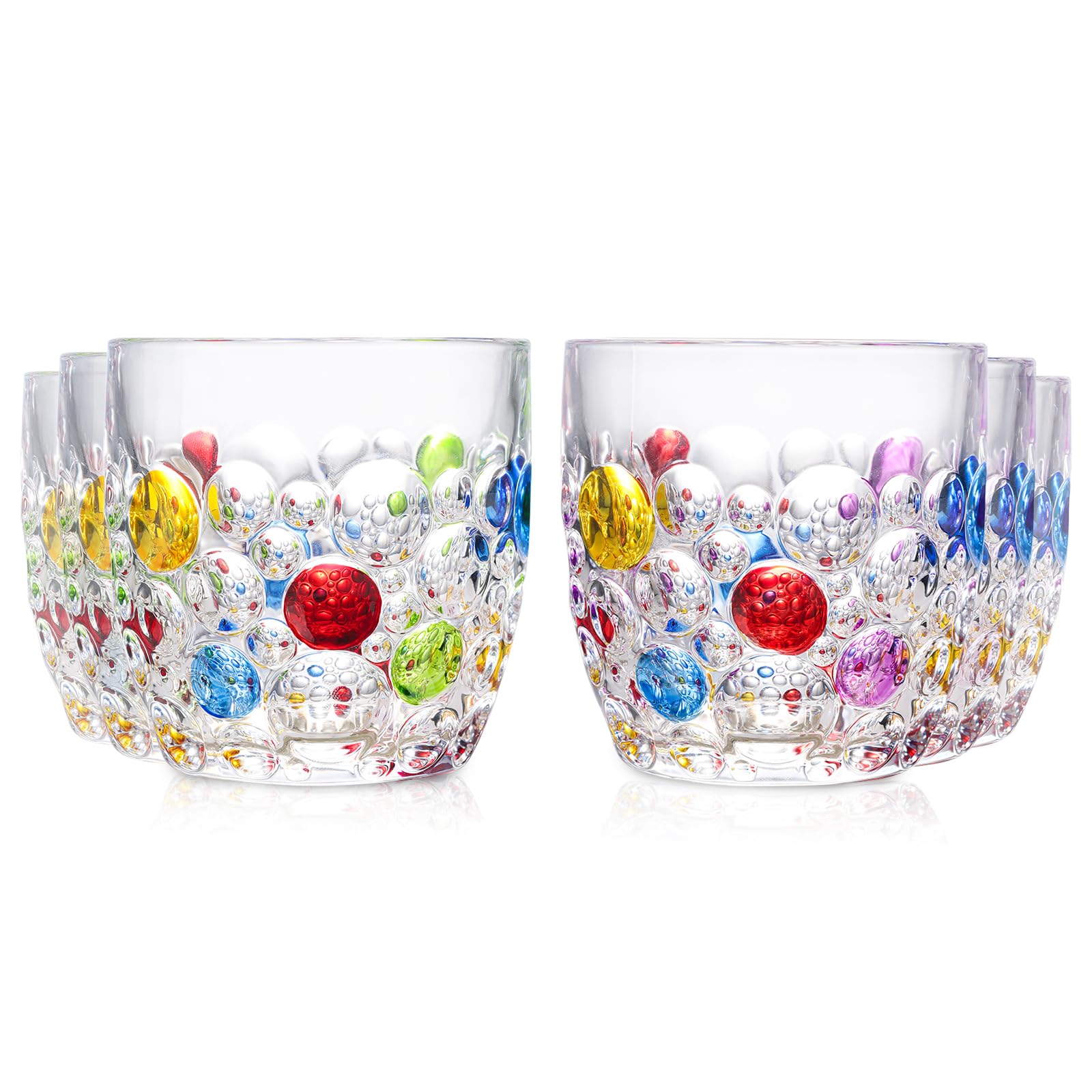 Set mit 6 handgefertigten farbigen Perlen-Gläsern, 325 ml, moderne Hobnail-Trinkgläser, für Wasser, Bier, Saft, Cocktail, Whiskey, Geschenk