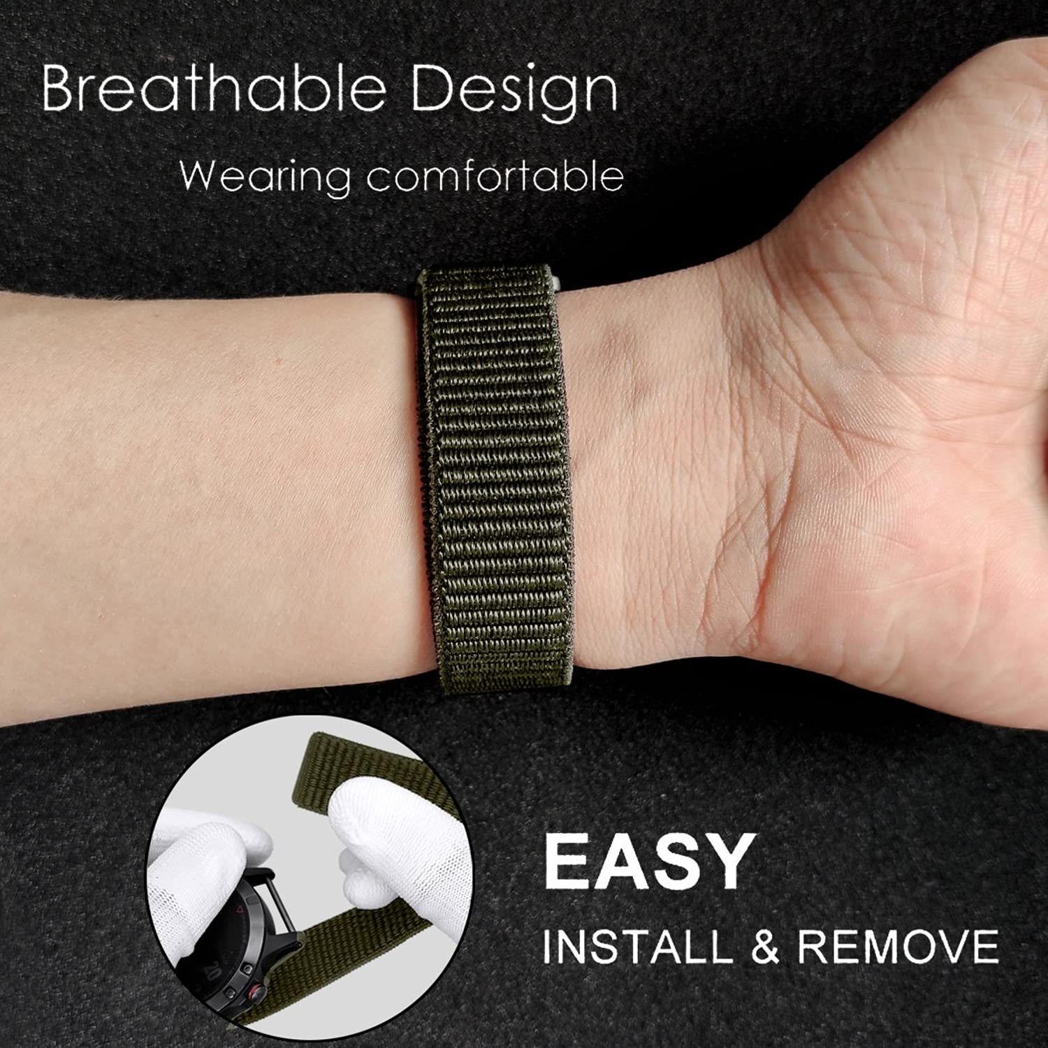 YOOSIDE 26mm Loop Nylon Armband für Garmin Fenix 8 51mm / epix Pro 51mm / Fenix 7X /6X /5X, Ultraleichtes Schnell Trocknen Schleife Waschbar Uhrenarmband für Enduro/Instinct 3 50mm/2X (Schwarz Grün)