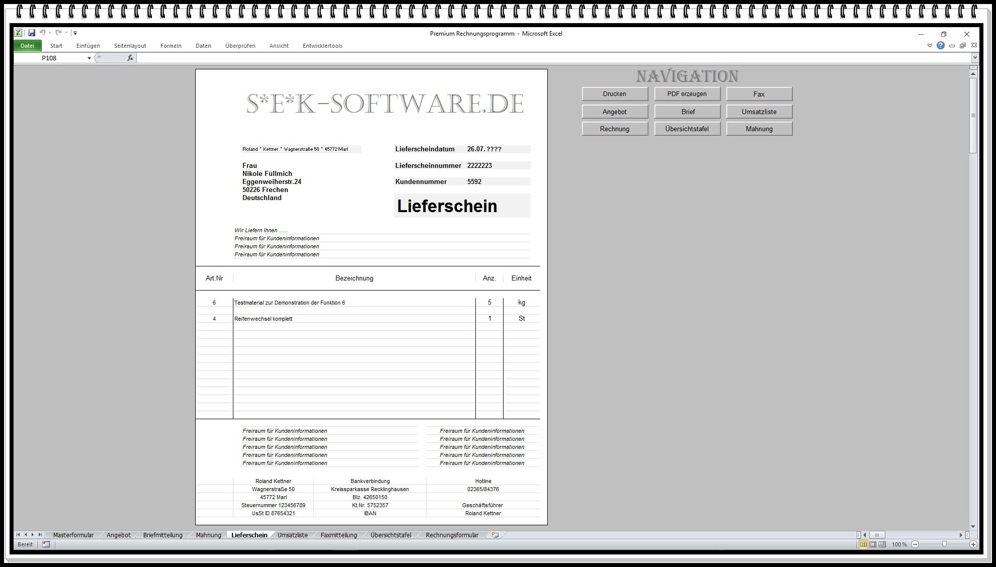 Excel Rechnungsprogramm Kundenverwaltungssoftware mit Rechnung, Angebot & Lieferschein – CRM System mit PDF & E-Mail Funktion | Ohne Abo