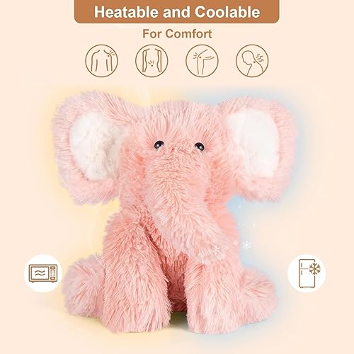 Miniatura 9 de SuzziPals Calentamiento de elefante, almohadillas térmicas de animales de peluche para microondas para calambres, alivio del dolor y el estrés,