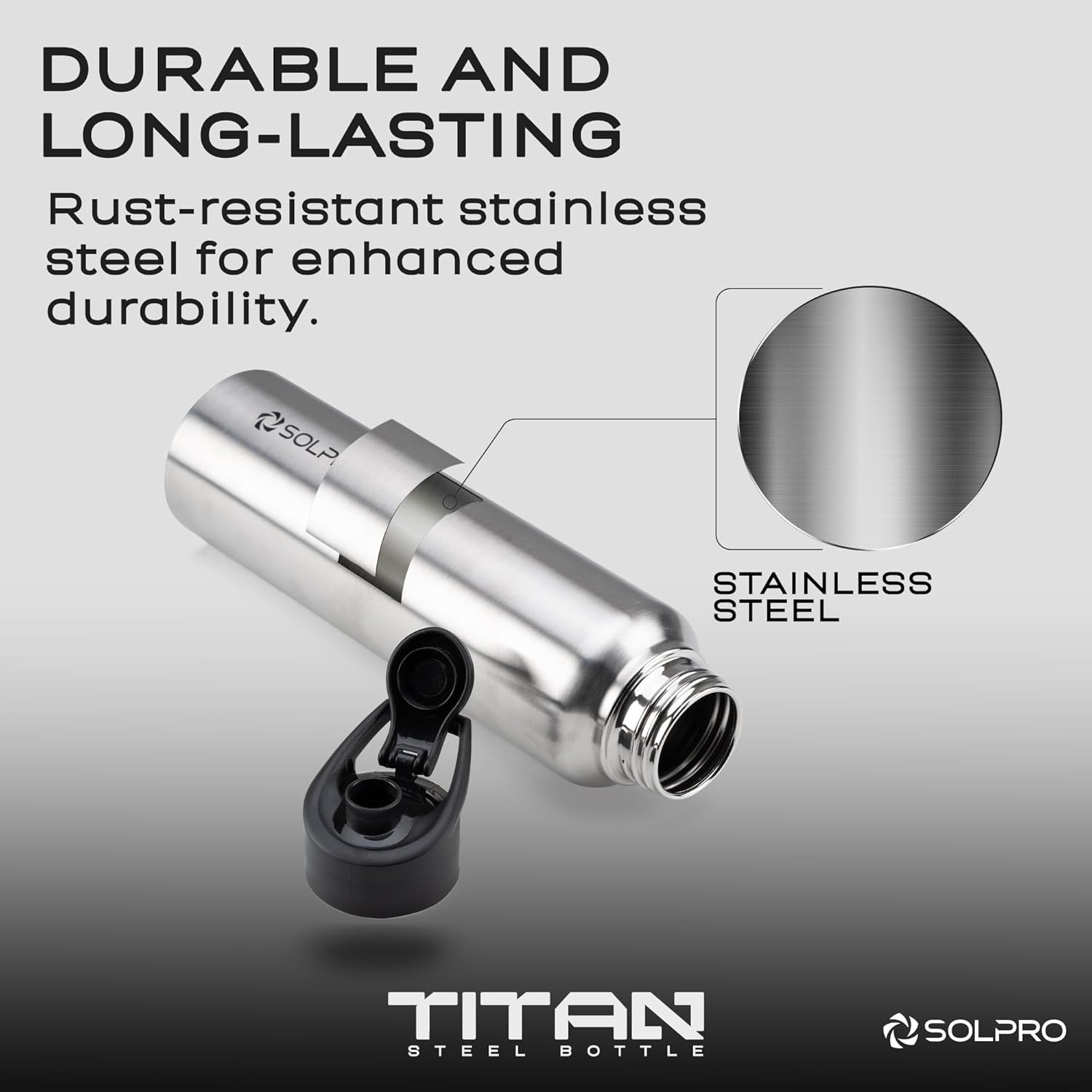 Titan Stainless Steel Water Bottle | 1000mL | Portable and Leak-Proof | Lightweight & Non-Slip Grip | Multipurpose uses for Home, Kitchen and Travel | Odor & BPA Free (Steel)