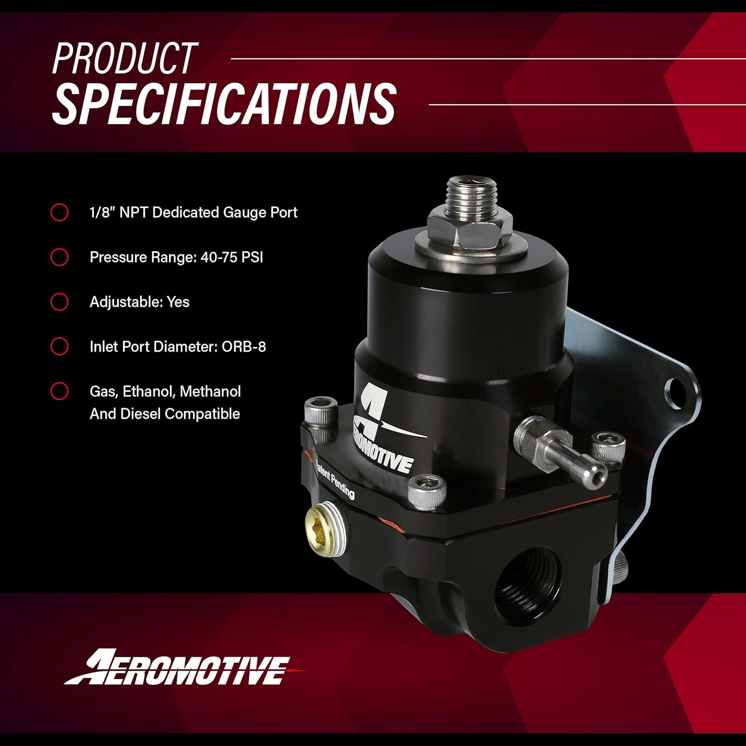Aeromotive 13139 EFI Fuel Pressure Regulator, Adjustable, 40-70 PSI, (2)-8 Inlets, (1) -6 Return