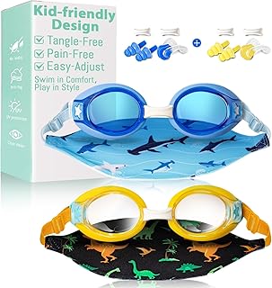 Pixel Panda 2 Pack Kids Swim Goggles with Fabric Strap for 3-14 Anti-Fog Anti-UV,