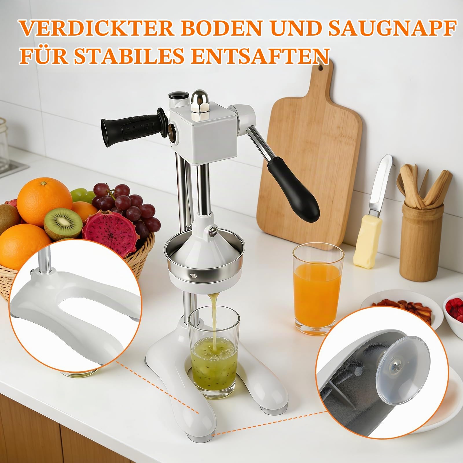 Saftpresse Manuell, Handpresse aus Edelstahl mit Zwei Druckplatten