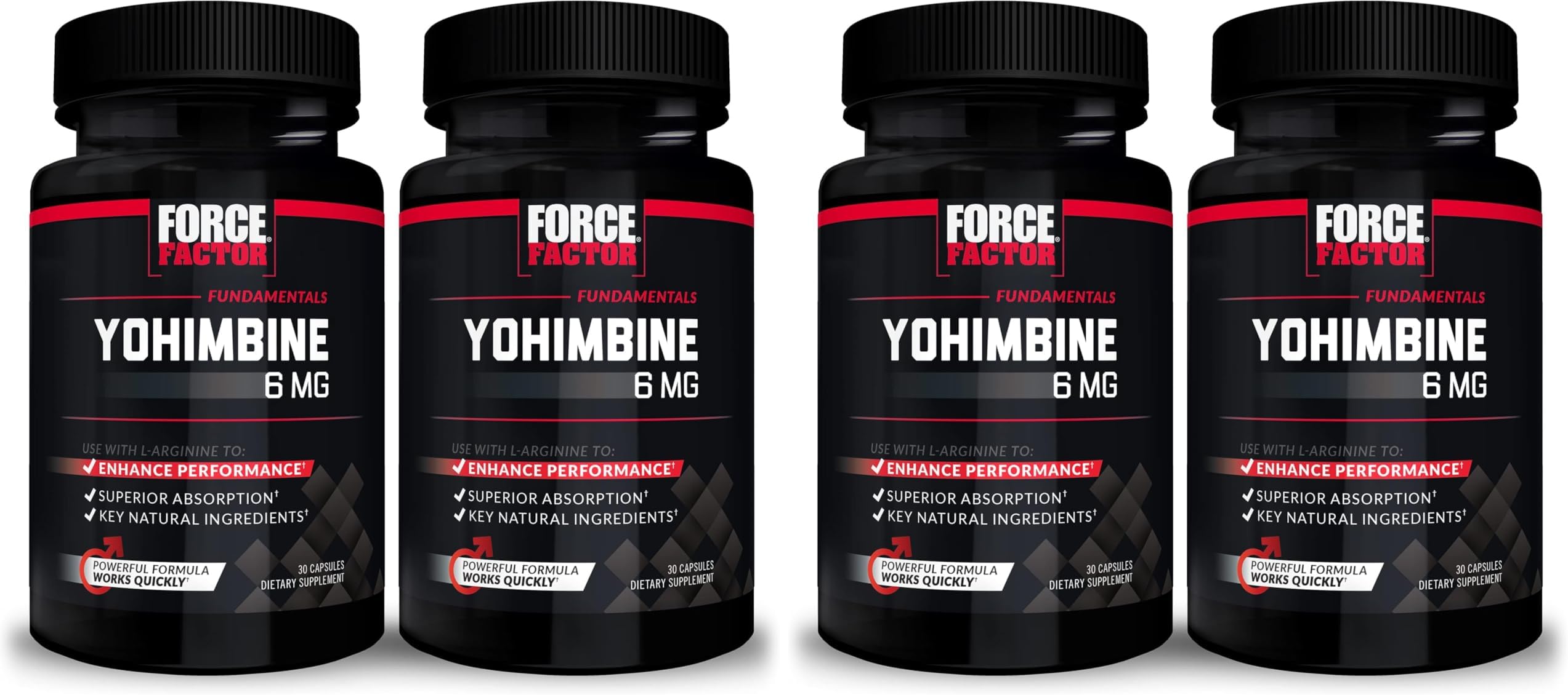 Force Factor Yohimbine Supplement for Men, Yohimbe Bark Extract with Superior Absorption to Enhance Performance, 6mg Yohimbine Bark Pills with Key Natural Ingredients, 30 Count (Pack of 4)