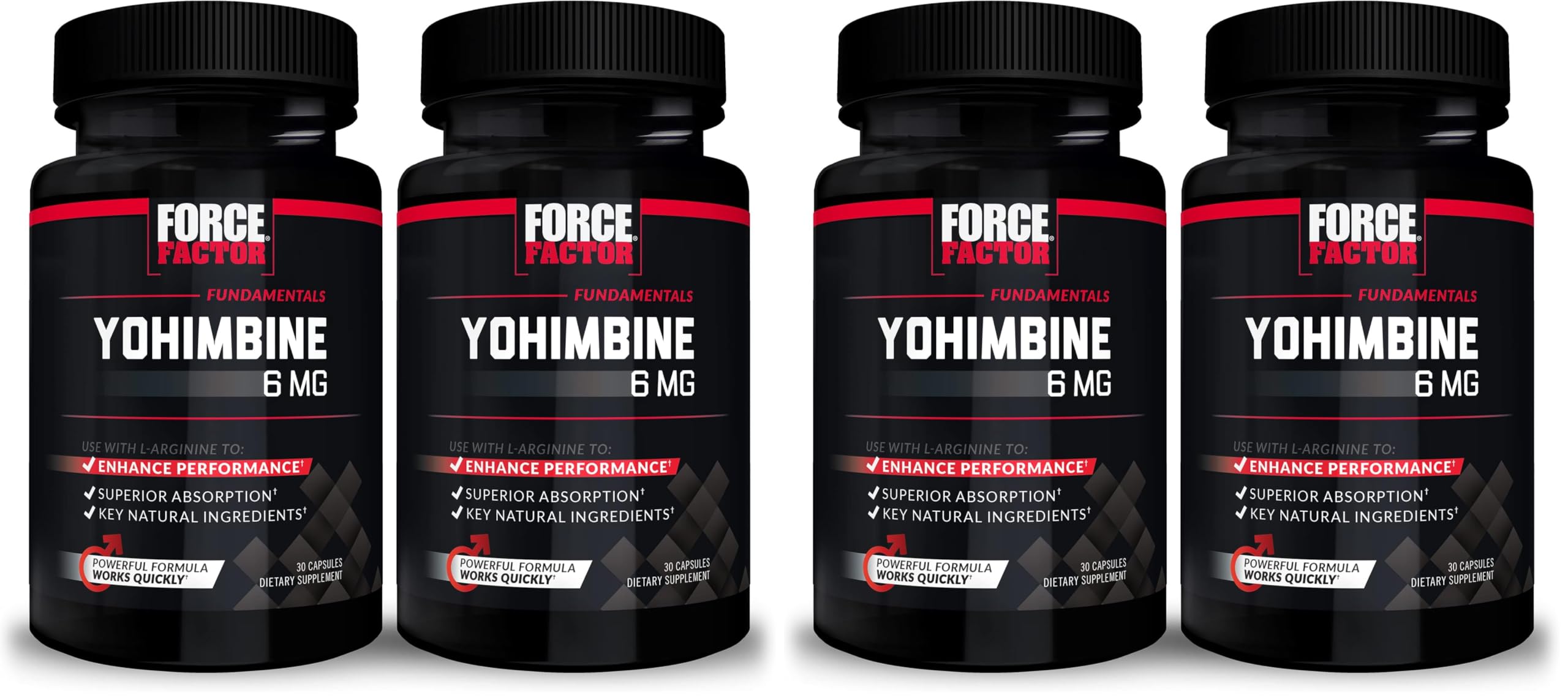 Force Factor Yohimbine Supplement for Men, Yohimbe Bark Extract with Superior Absorption to Enhance Performance, 6mg Yohimbine Bark Pills with Key Natural Ingredients, 30 Count (Pack of 4)