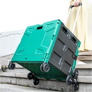 Shopping Cart Rolling Cart with 8Wheels Heavy Duty Folding Plastic Box Portable Carrier for Shopping Luggage Tools Office Blue,Green,50L Portable
