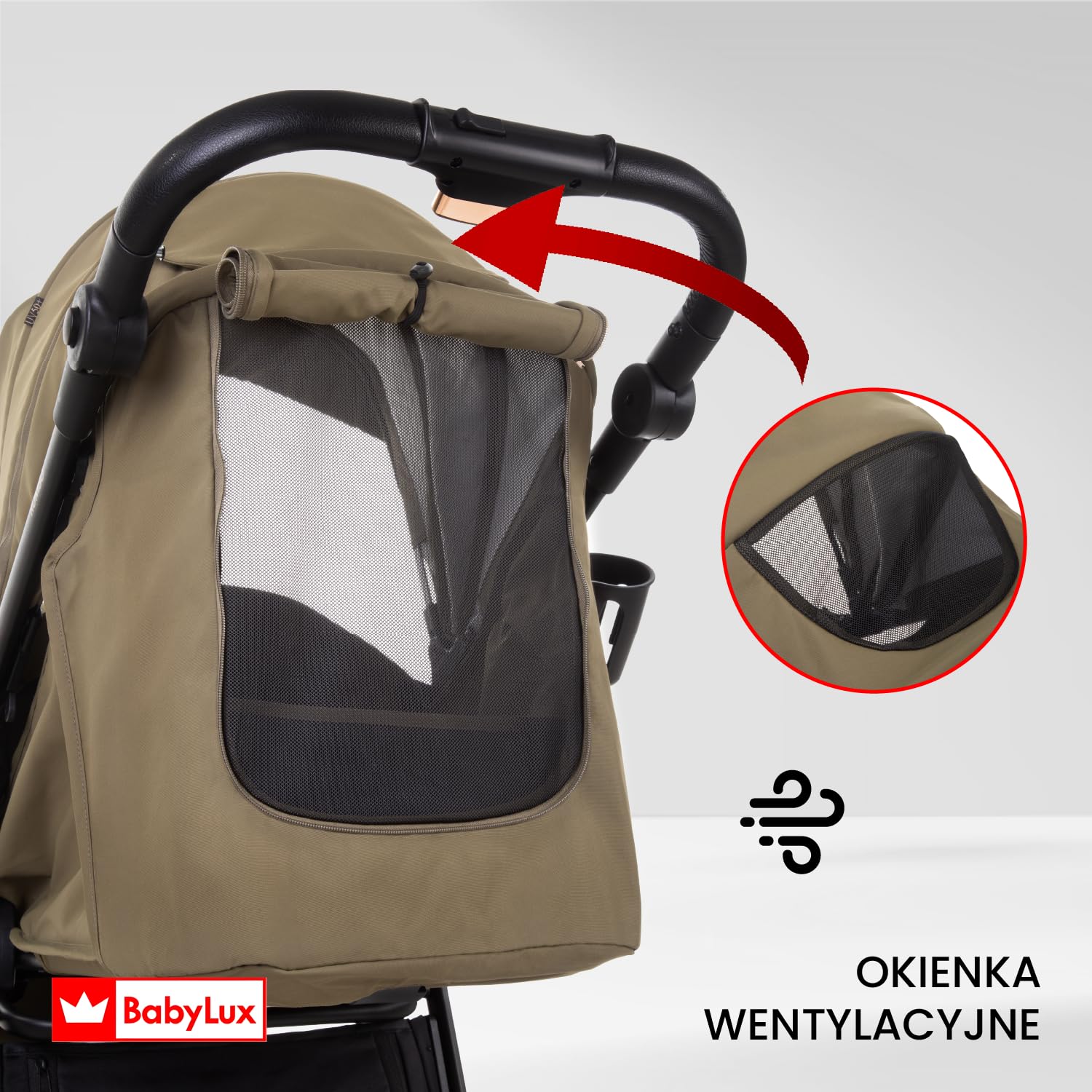 Lekki Wózek Spacerowy BabyLux ROMBO, Składany z Amortyzacją, Kolor: Olive