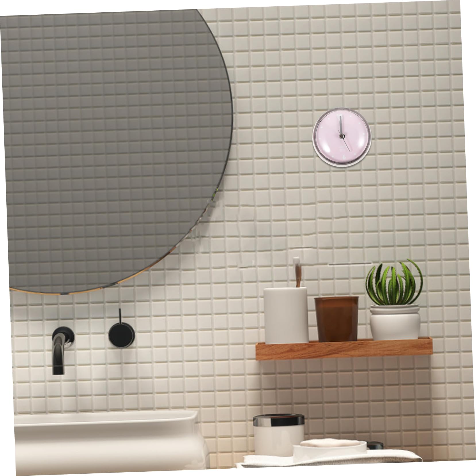 Yardenfun 3pcs Mini Shower Clock with Cup Decorative Wall Clock for Bathroom Kitchen and Living Room Stylish Design Easy Install Humidity Resistant