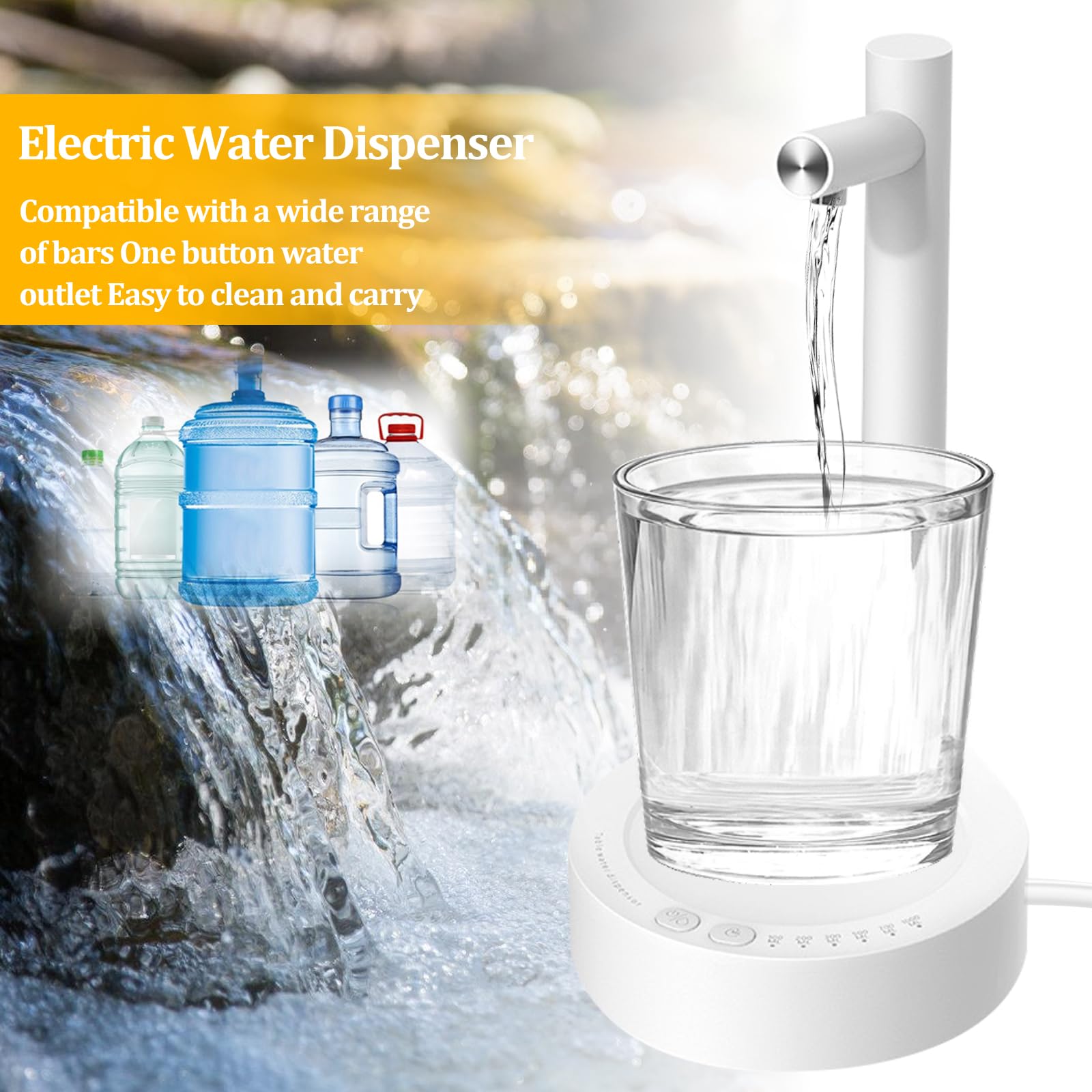 Pompa Per Bottiglie Acqua, Automatica Pompa Portatile, 6 Livelli Distributore con Vassoio di Supporto, USB Ricarica Dispenser Di Acqua Intelligente, Campeggio