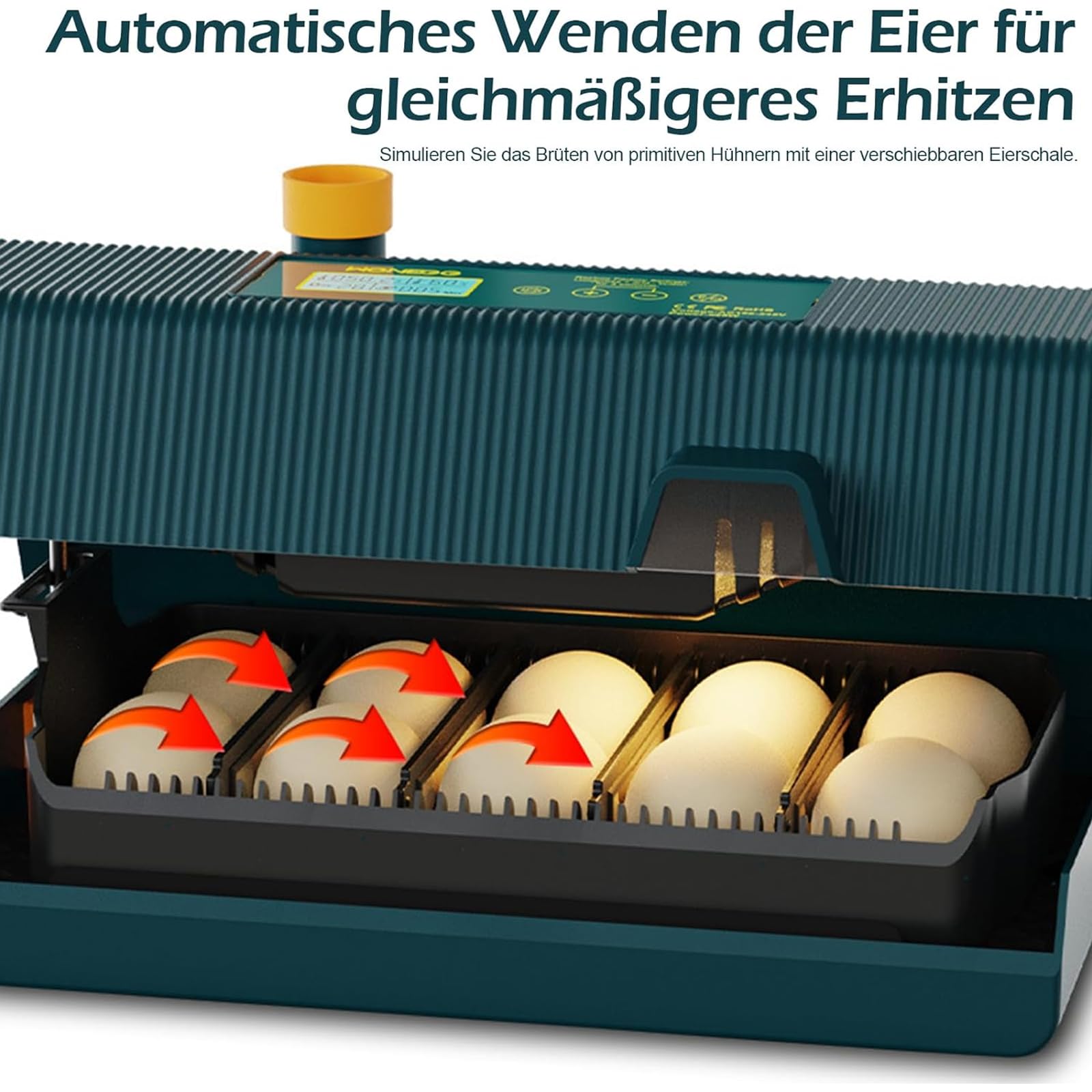 Incubatrice completamente automatica, incubatrice automatica per uova di design per piccole case, incubatrice per 10 uova, con illuminazione a LED e controllo della temperatura e dell'umidità