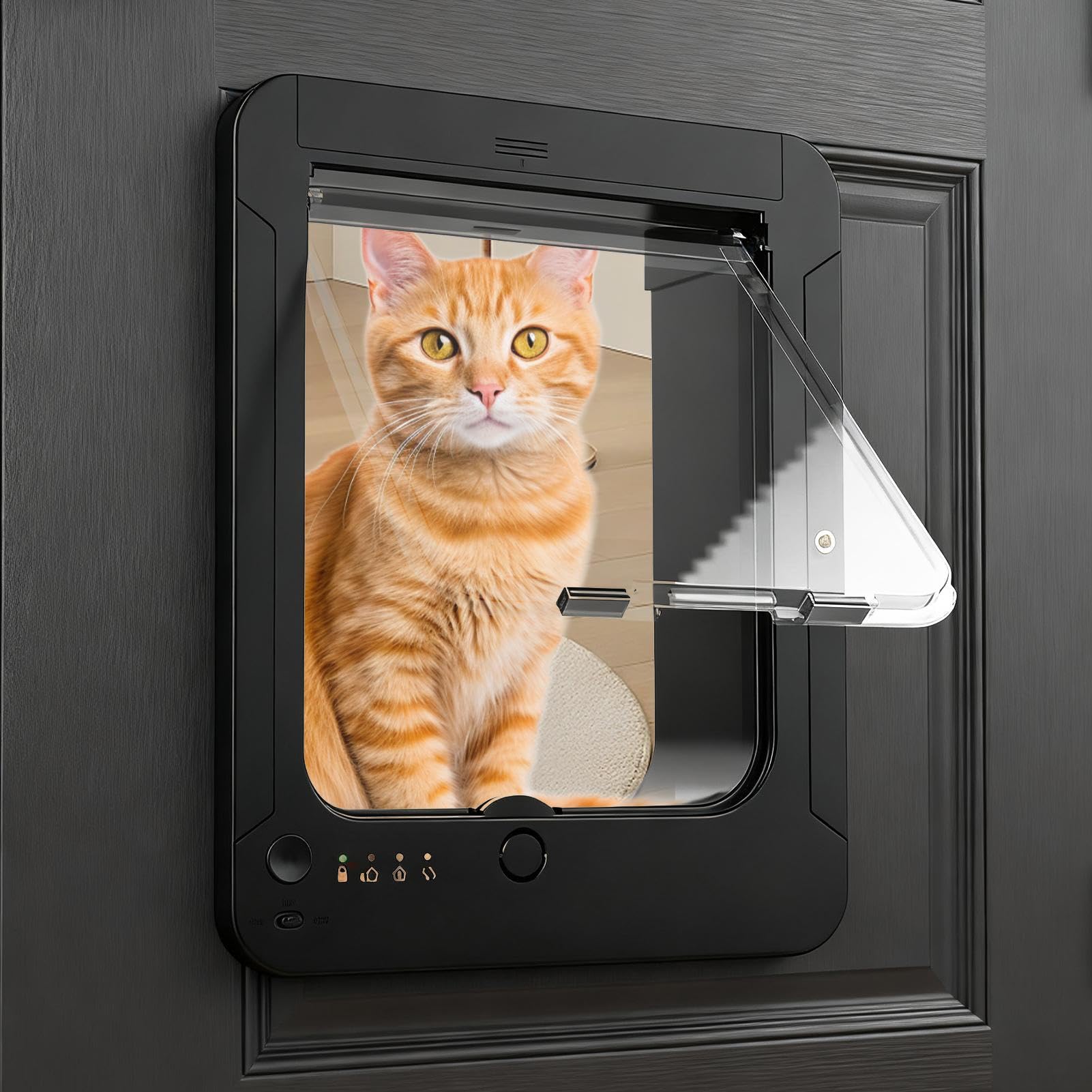 Gatera Inteligente Puerta para Mascotas con Bloqueo Electrónico de 4 Vías, | Compuerta Para Gatos Con Solapa Para Exterior e Interior, Hogar y Apartamento