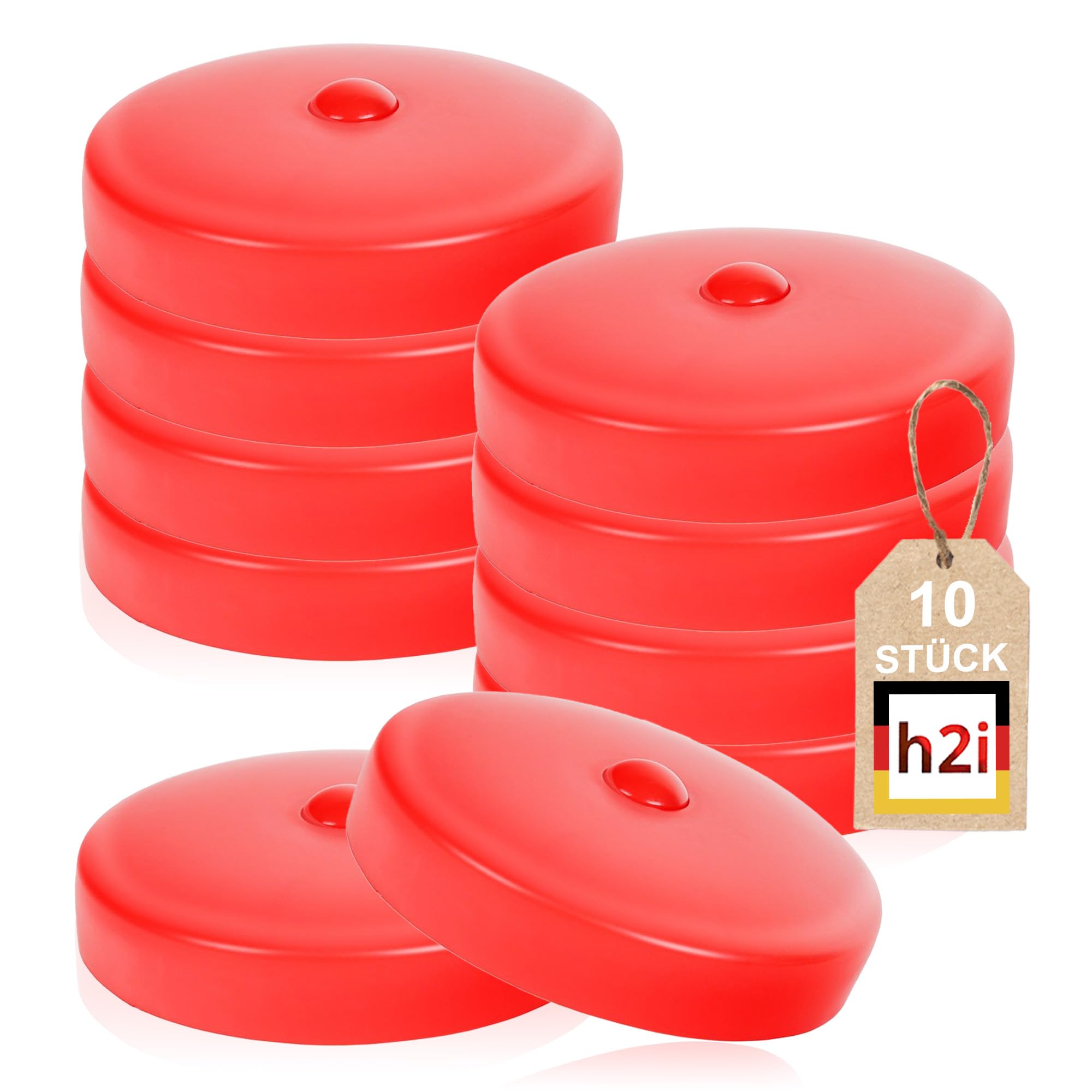 h2i Pfostenkappe | Kunststoff Rot | Ø 121 mm | 10 Stück | Runde Abdeckkappe für Garten Holzpfosten Pfostenträger & Zaunpfosten in Pyramidenform | Wetterschutz für Holz-Balken & Pfosten