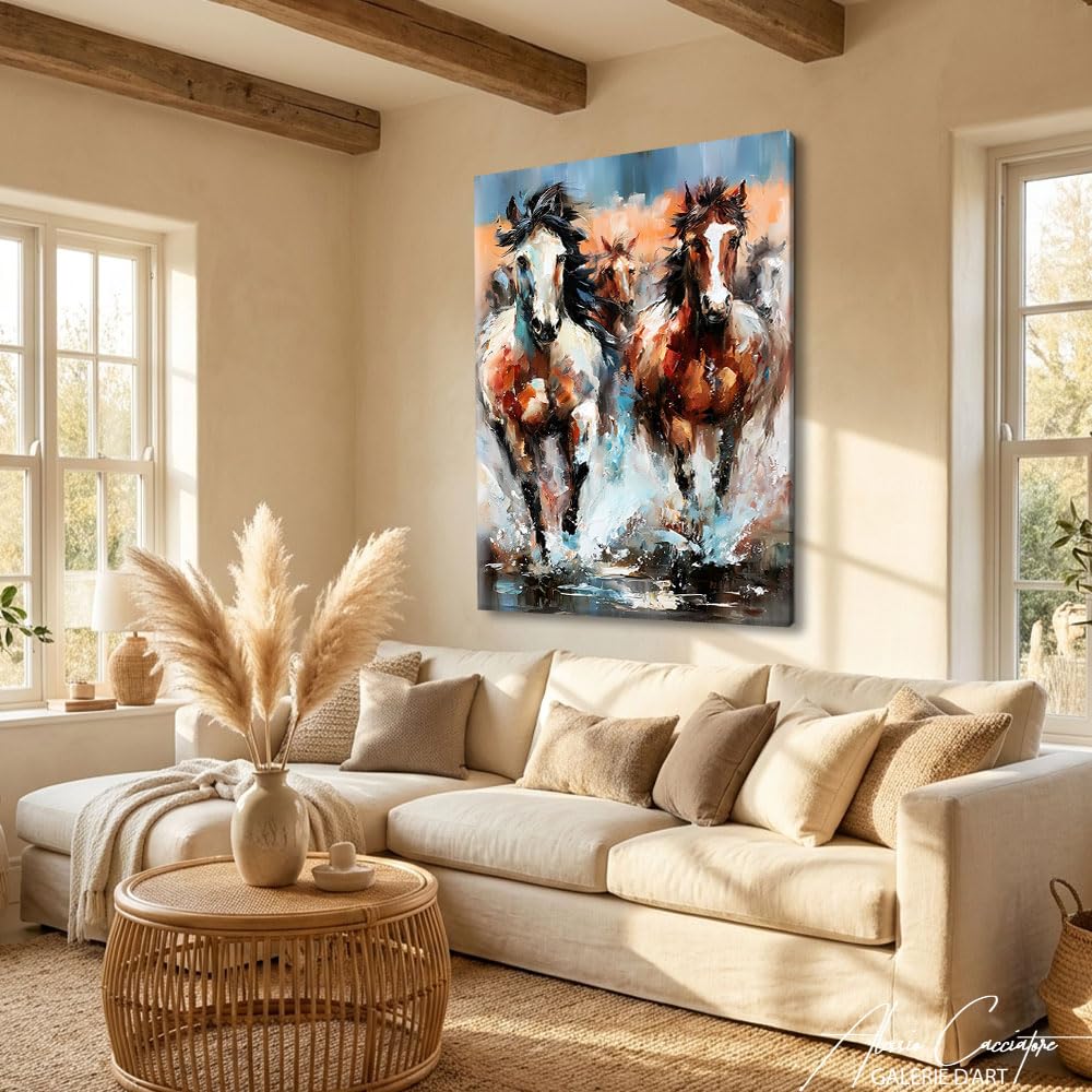 Quadro lungo verticale moderno con animali – Poster decorativo da parete con cavallo, tela astratta di grande formato, decorazione da parete contemporanea – idea regalo cremagliera originale, 60 x 40