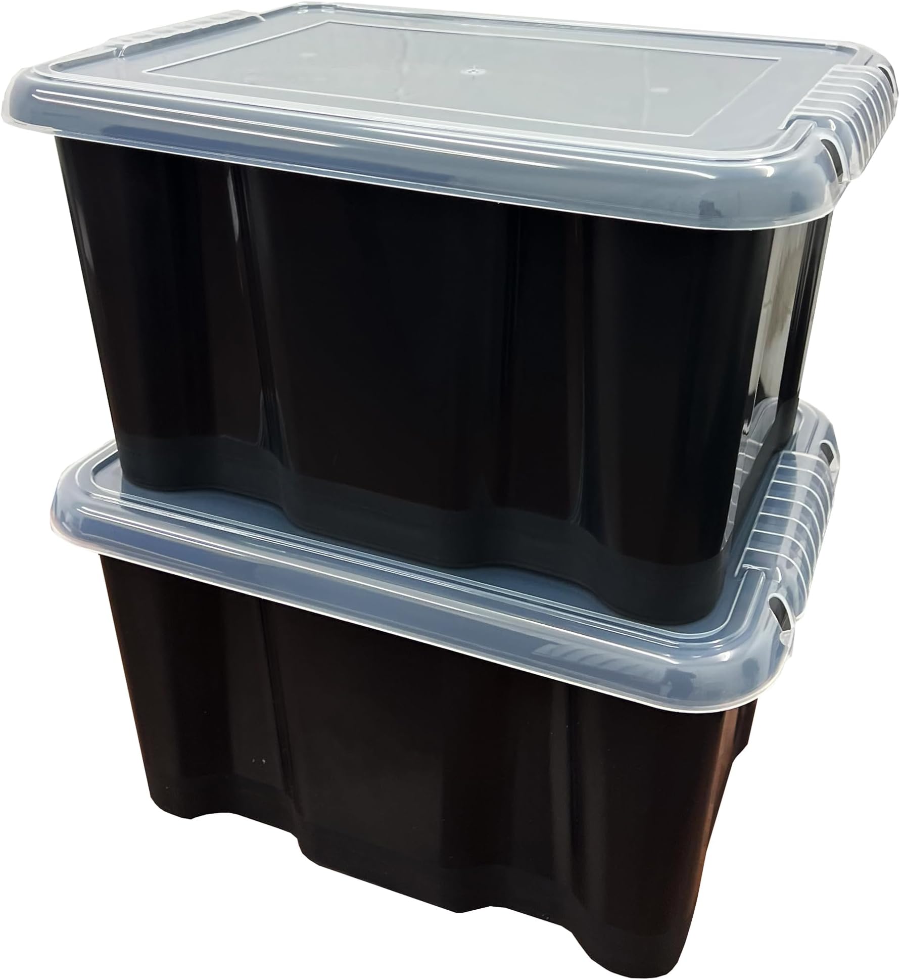 24 Litre Large Black Plastic Storage Box With See Through Lids Stackable Organizing Box Container For Bedroom, Garage & Office (3)