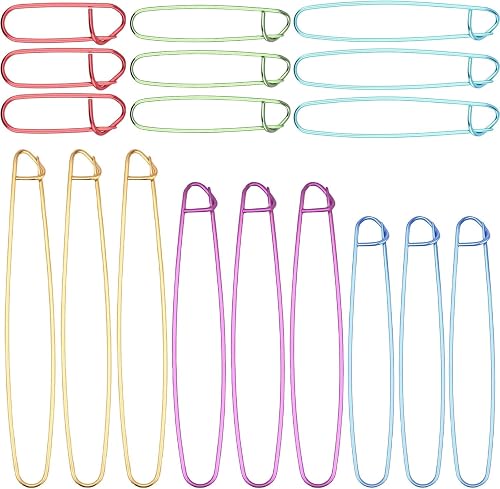 Colourful Aluminium Stitch Holders for Knitting, 18 Pieces in 6 Sizes, for Sweaters, Socks, DIY Quilting and Sewing