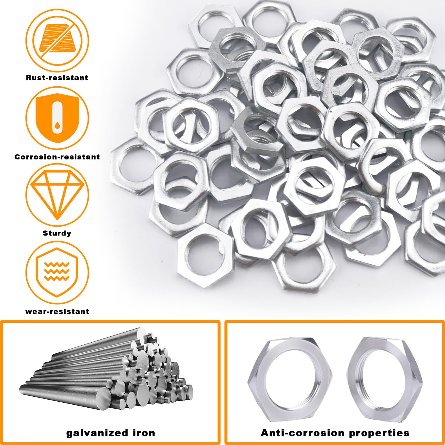 Set di 60 Dadi Esagonali M12x1 Dado Esagonal Acciaio Zincato con Filettatura Fine per Viti bulloni Filettati e Barre Filettate (M12 x 1mm)