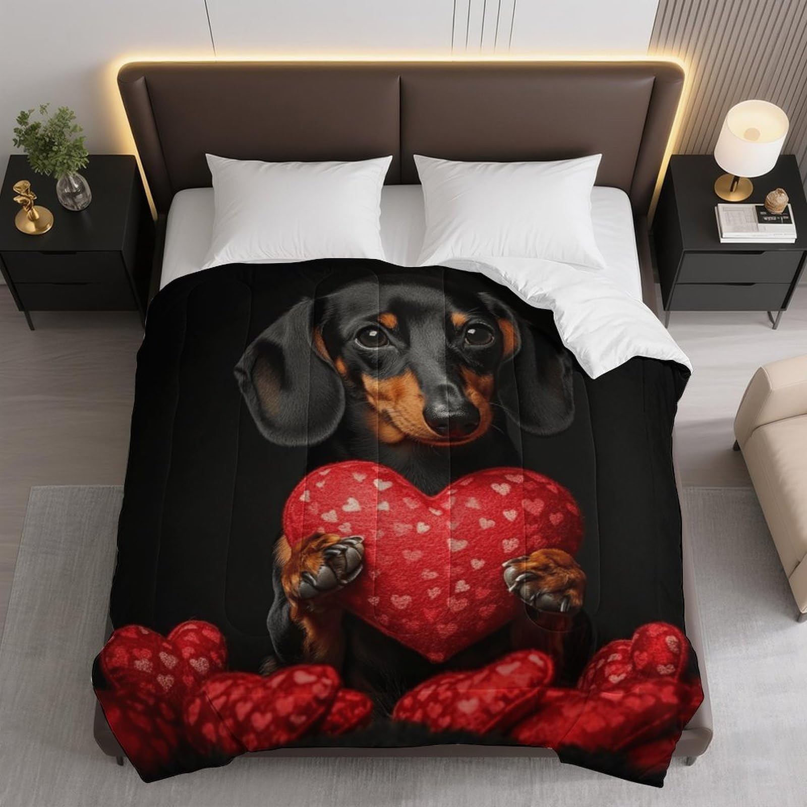 Love Dog Heart Comforter Bedding Heavy Bed Blanket Soft Warm Fluffy All Seasons Only Quilt 173x218cm