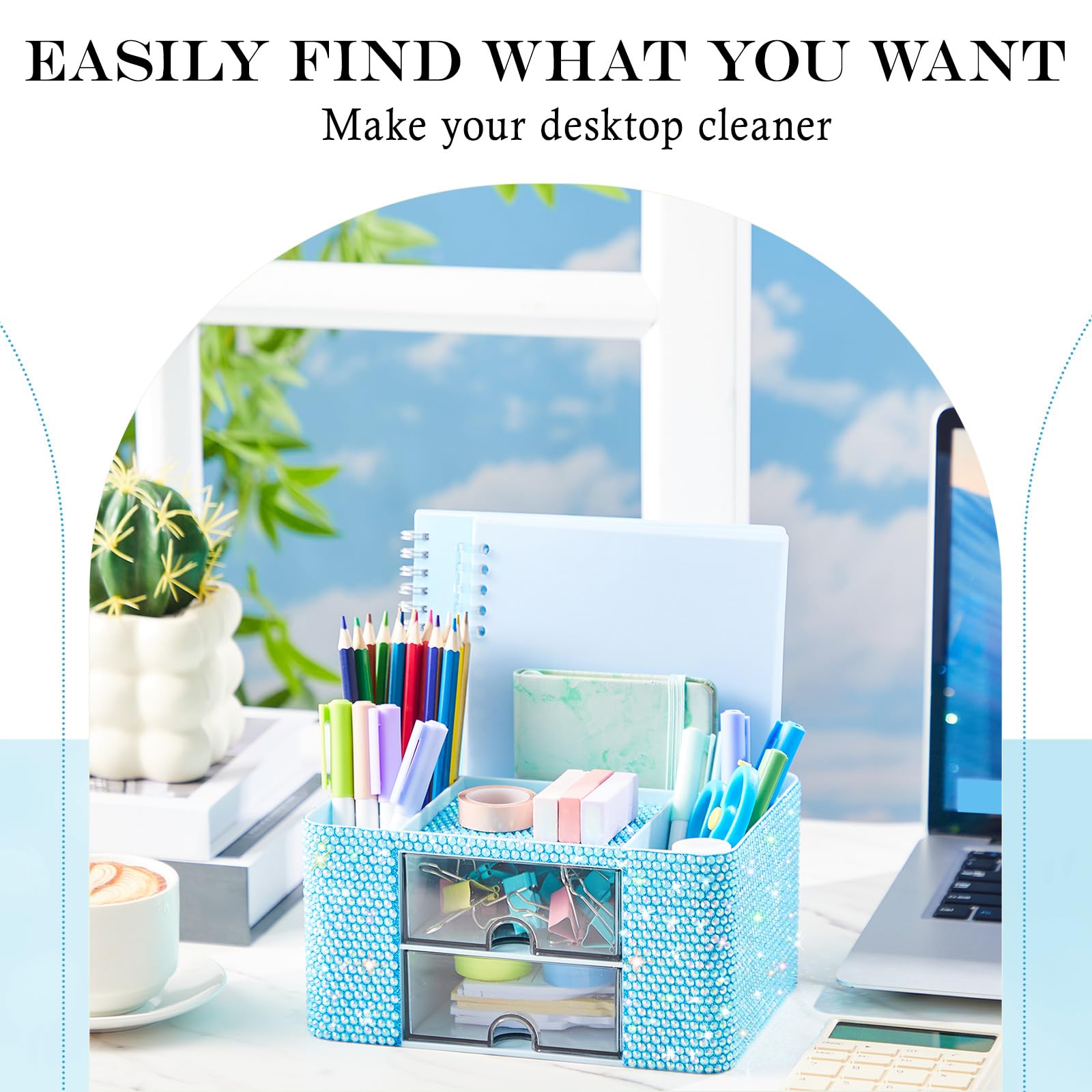 MotiMind Organizer da scrivania con 2 cassetti, decorazione per la stanza, regalo per adolescenti, ragazze, donne, Natale, compleanno, trucco, organizer per piano di toeletta, organizer per la cura
