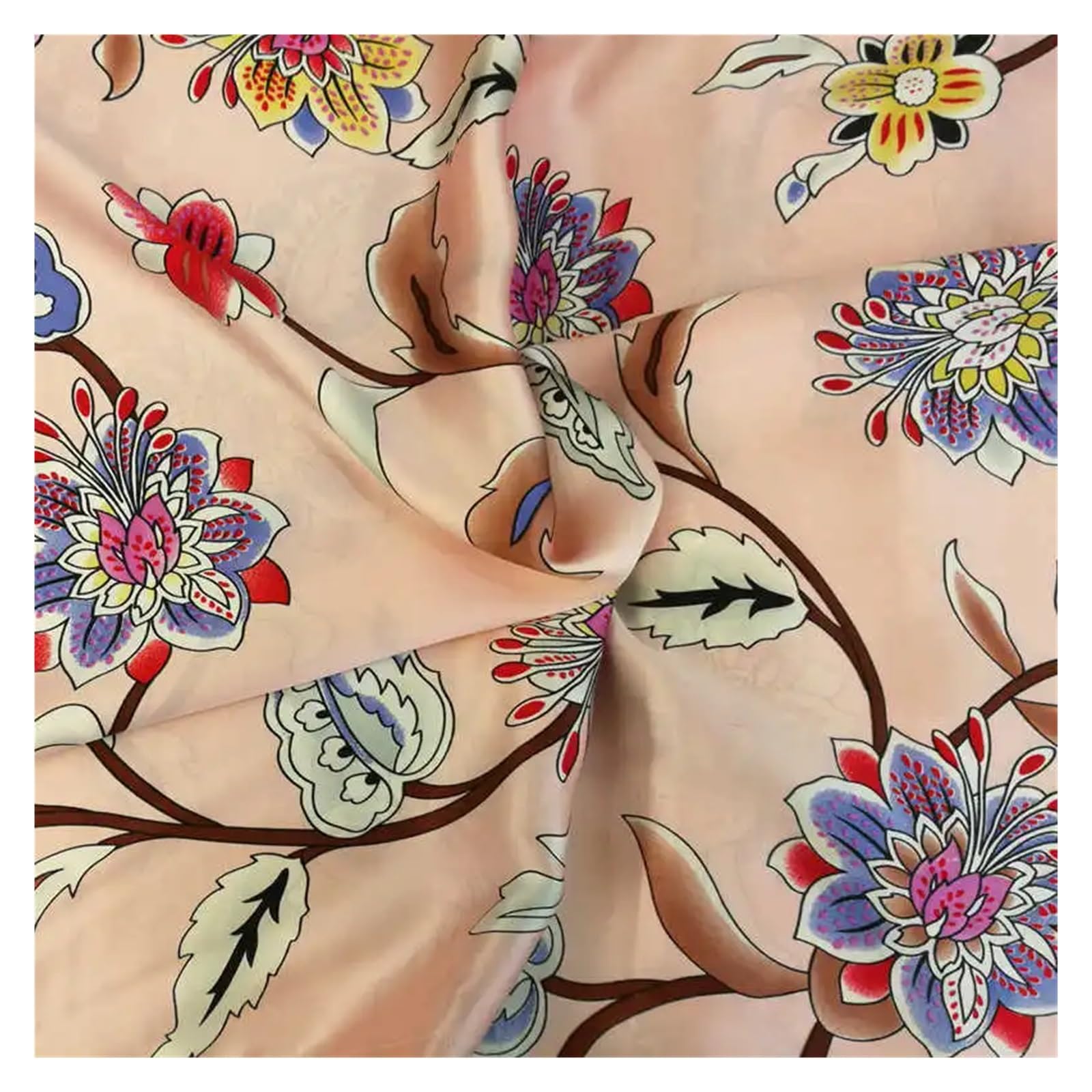 Tela de Satén Tela De Seda 100% Estampada China Nature Pura Multicolores Para coser(Color-32,1 meter)