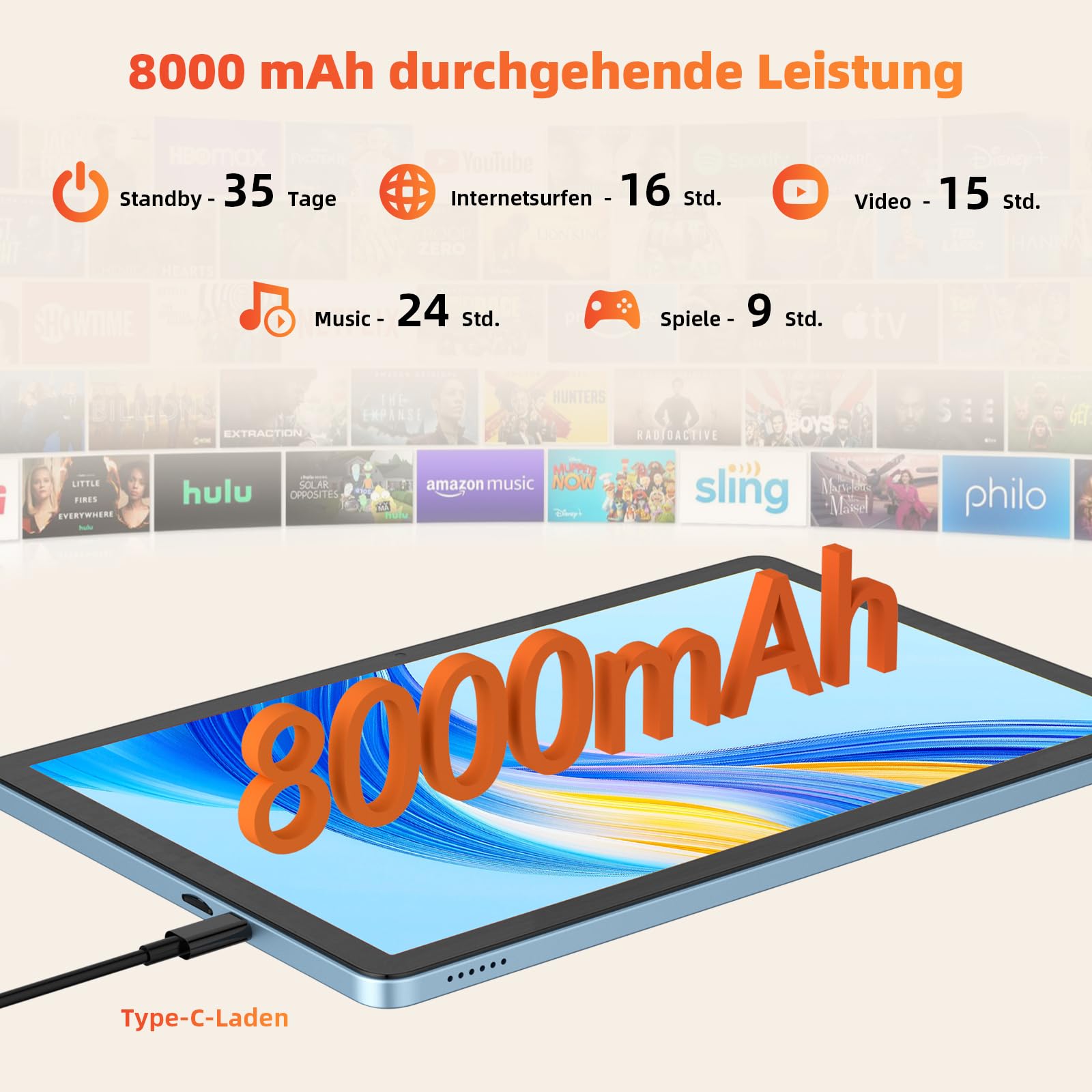 Tablet 11 Zoll mit Tastatur: Android 16 8000mAh Octa-Core 24GB+128GB 2TB TF Tablet PC - WiFi 6 BT 5.2 1280*800 HD+IPS 13MP+5MP Kamera mit Maus, Usb C, Adapter, Hülle, OTG-Adapter, Stift, Schutzfolie