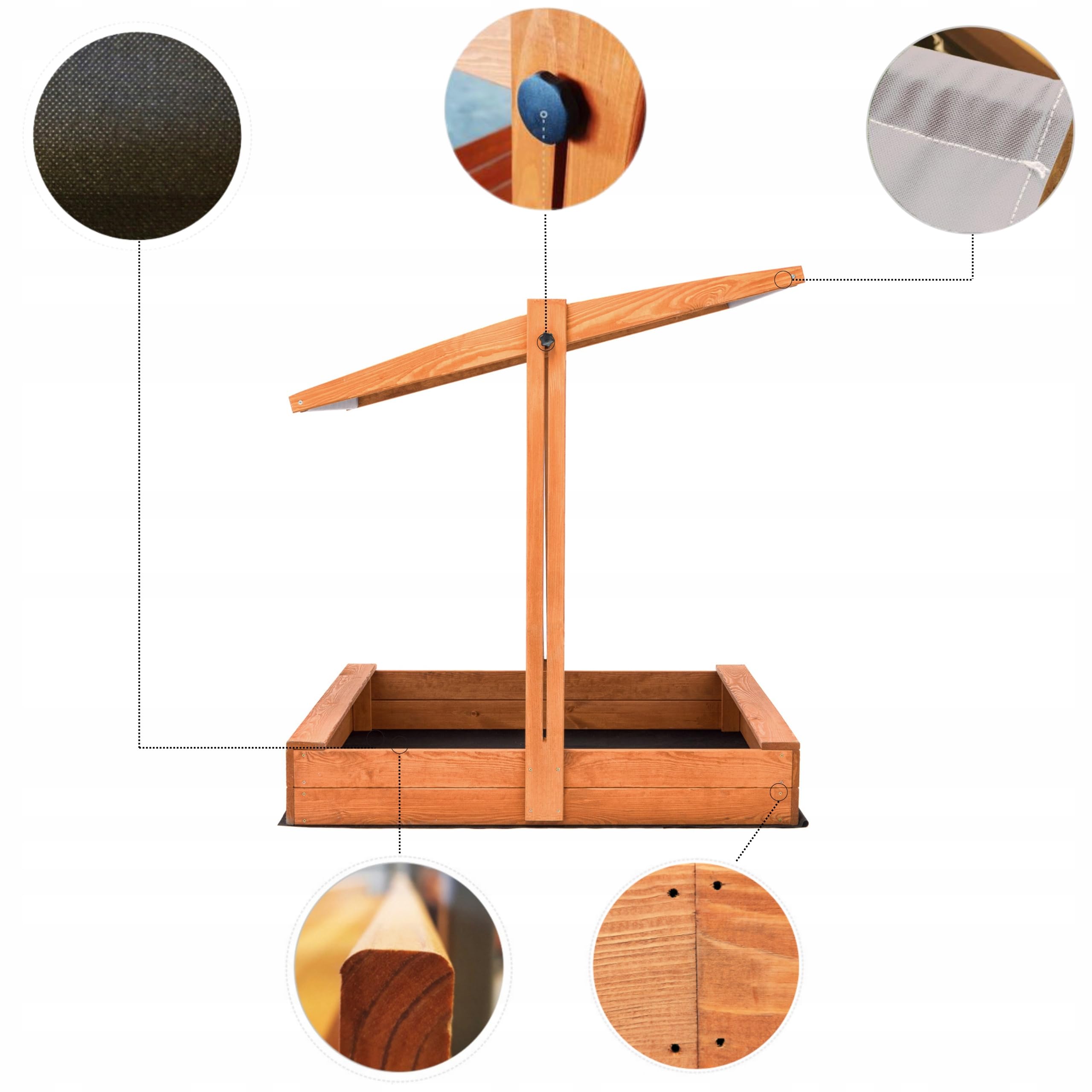Sandkasten Imprägniert mit Verstellbarer Dach mit Sonnenschutz mit UV 100+ Schutz Sandbox mit Sandkastenvlies Holz, Sandkiste Sandbox (100x100 Grau)