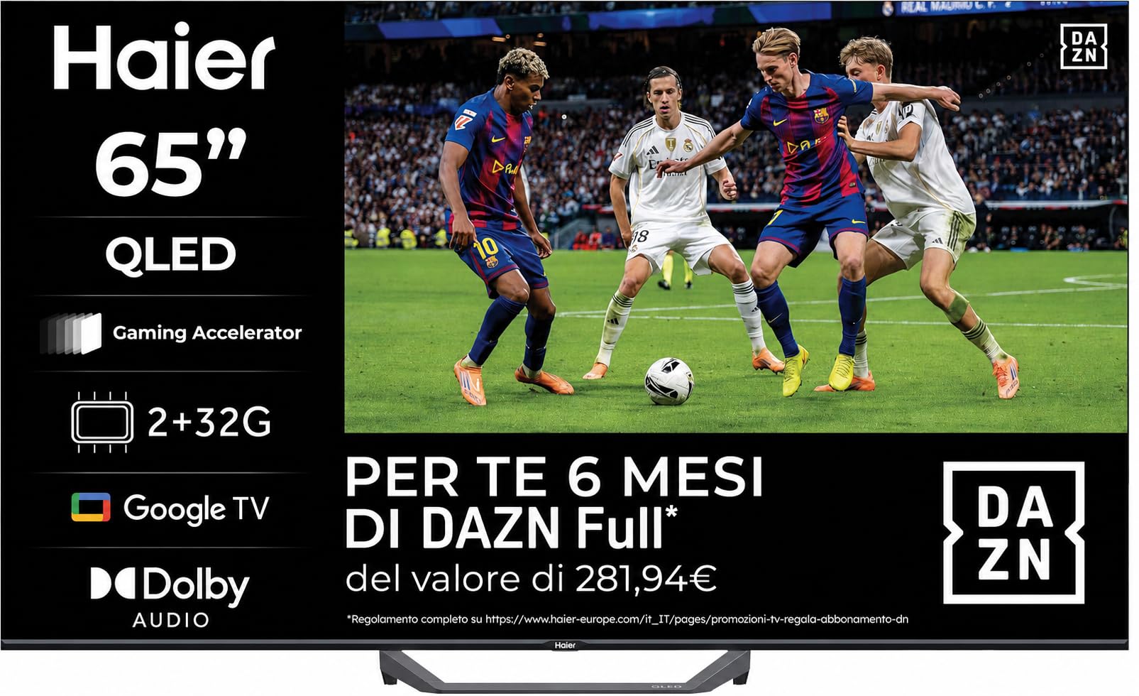 Haier Smart TV 65" QLED 4K UHD, Google TV, Gaming 120Hz, Dolby Audio