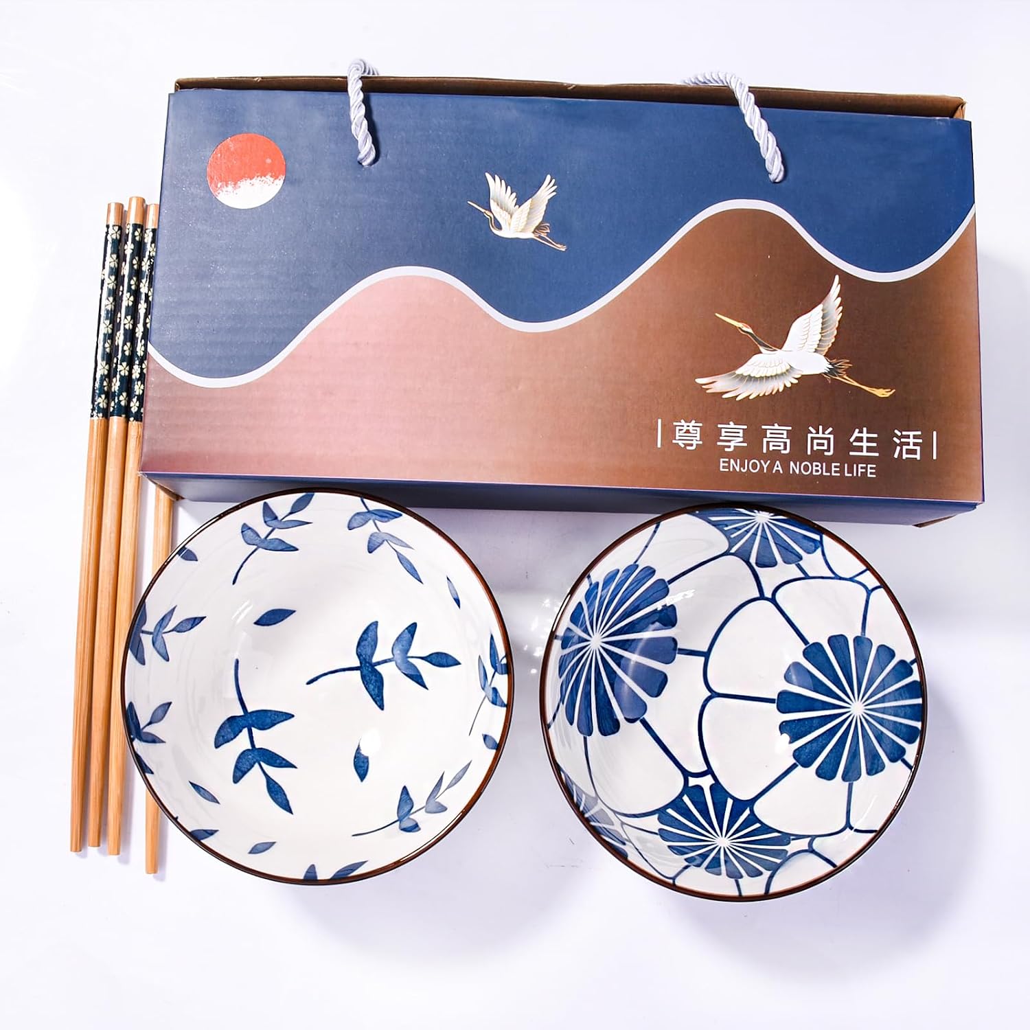 Japanese Rice Bowls and Chopstick Set of 2 with Delicate Box (2pcs)