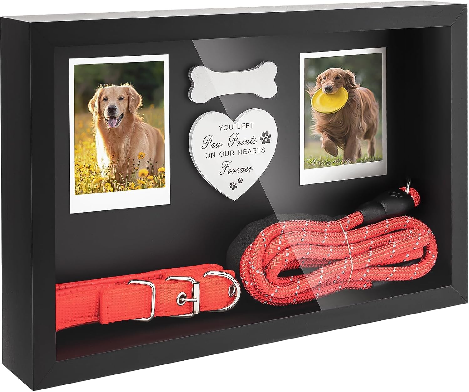 Dog Memorial Gifts for Loss of Dog, Pet Memorial Dog Picture Frame 13" Wooden Shadow Box Display with Collar & Leasd Holder, Sympathy Gift for Loss of Dog/Cat, Wall Hanging & Tabletop (Dark Grey)