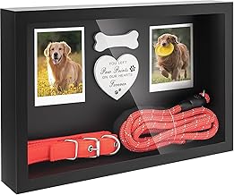 Dog Memorial Gifts for Loss of Dog, Pet Memorial Dog Picture Frame 13" Wooden Shadow Box Display with Collar & Leasd Holder, Sympathy Gift for Loss of Dog/Cat, Wall Hanging & Tabletop (Dark Grey)