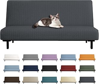 YEMYHOM Futon Cover Latest Jacquard Design High Stretch Armless Sofa Bed Slipcover Anti-Slip Furniture Protector with Elastic Bottom (Futon, Dark Gray)