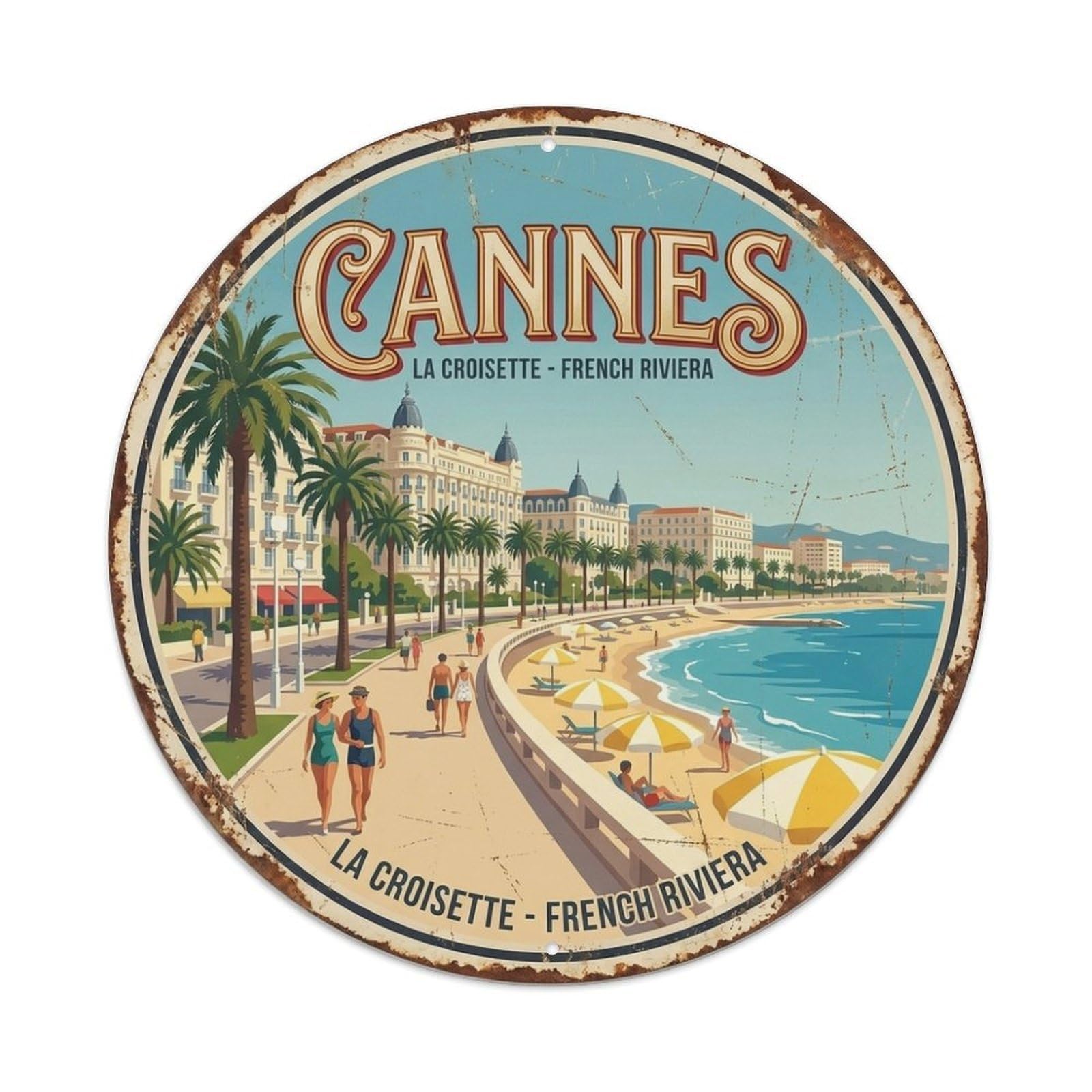 La Croisette of Cannes Scenic Travel Vintage Metal Tin Sign