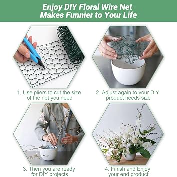 Floral Chicken Wire for Craft,4 x 118 Inch Lightweight Galvanized Hexagonal Chicken Wire Netting, 2mm Thickness Chicken Wire Fence for Garden Poultry, Chicken Wire Mesh with Gloves, Wire Ties, Plier