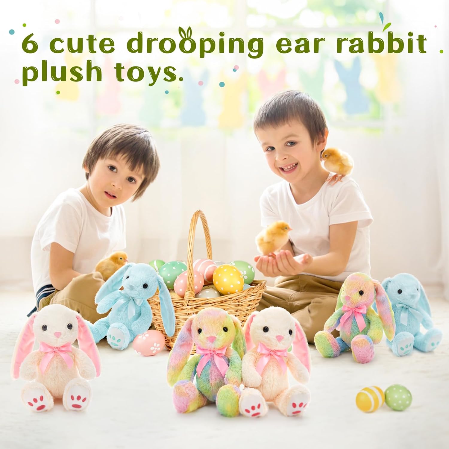 MaoGoLan 6 Pack Floppy Bunny Stuffed Animals 12 inch Easter Bunnies Bulk, Cute Plush Rabbit Toys Easter Gift Basket Stuffers for Kids Girls Party Favors Spring Decorations (Machine Washable)