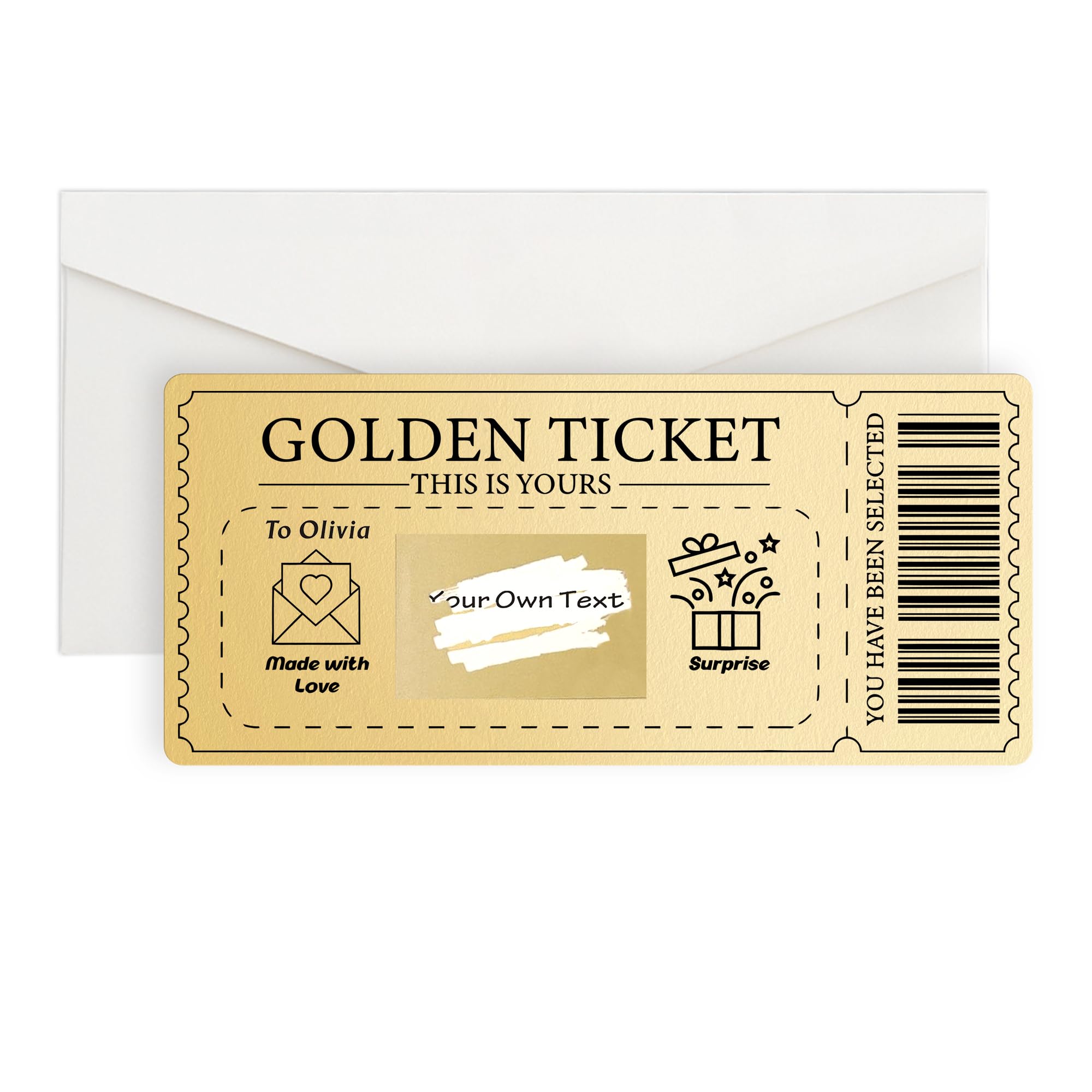 Personalised Golden Ticket Scratch Card Reveal, Surprise Ticket, Holiday Scratch Card Reveal Personalised Gifts for Birthday, Christmas, Valentine's Women Men Girlfriend Boyfriend (Design 1)