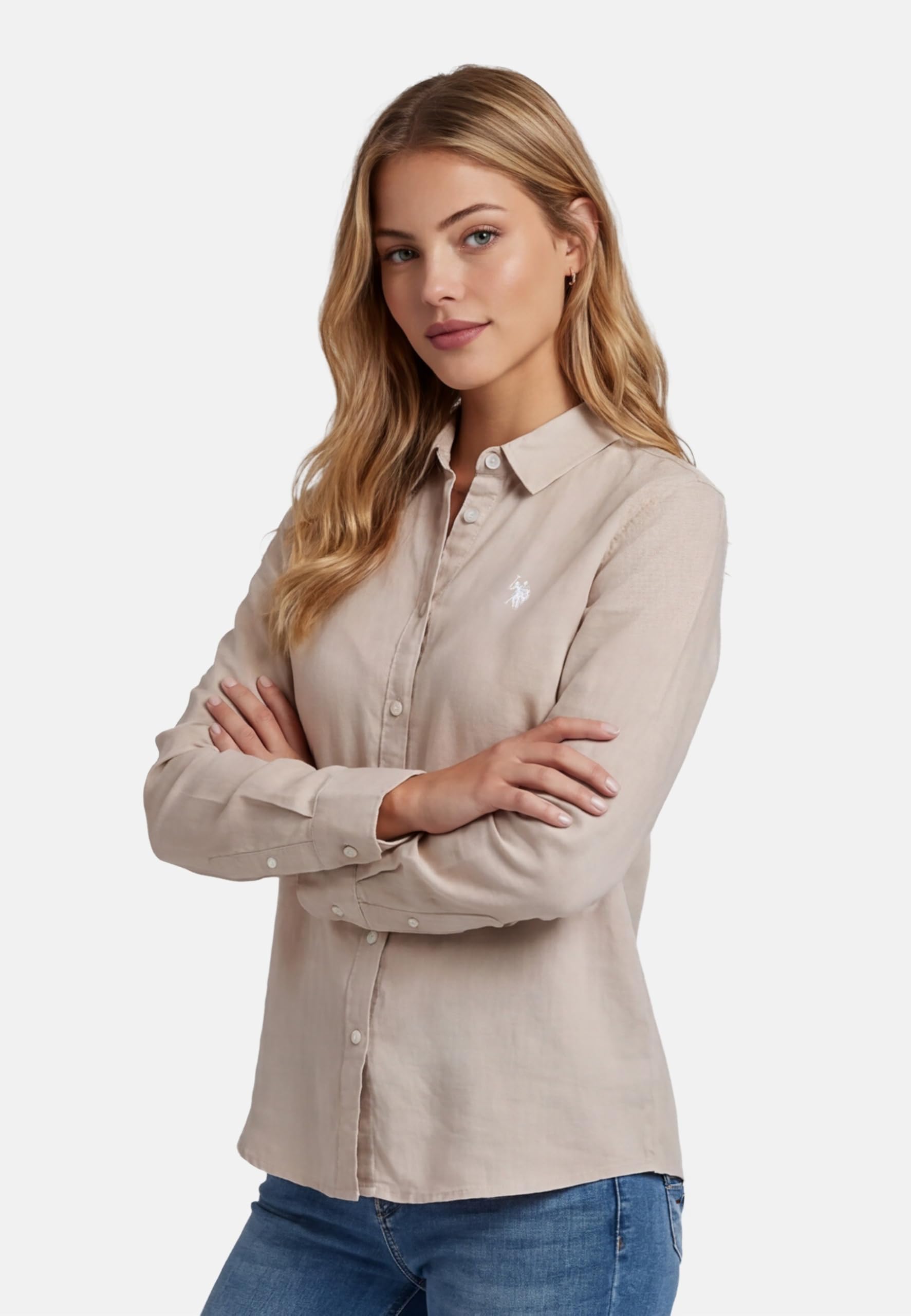 U.S. POLO ASSN. Damen Bluse (S-2XL) Leinen Baumwolle Langarm atmungsaktiv P045