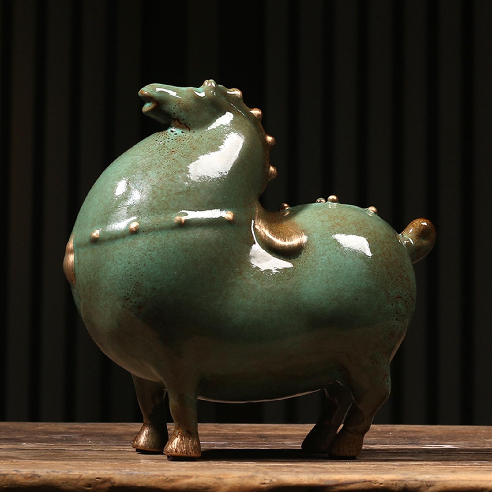 Amazon.co.jp: 馬の置物 干支 オブジェ置物 太った馬 陶器