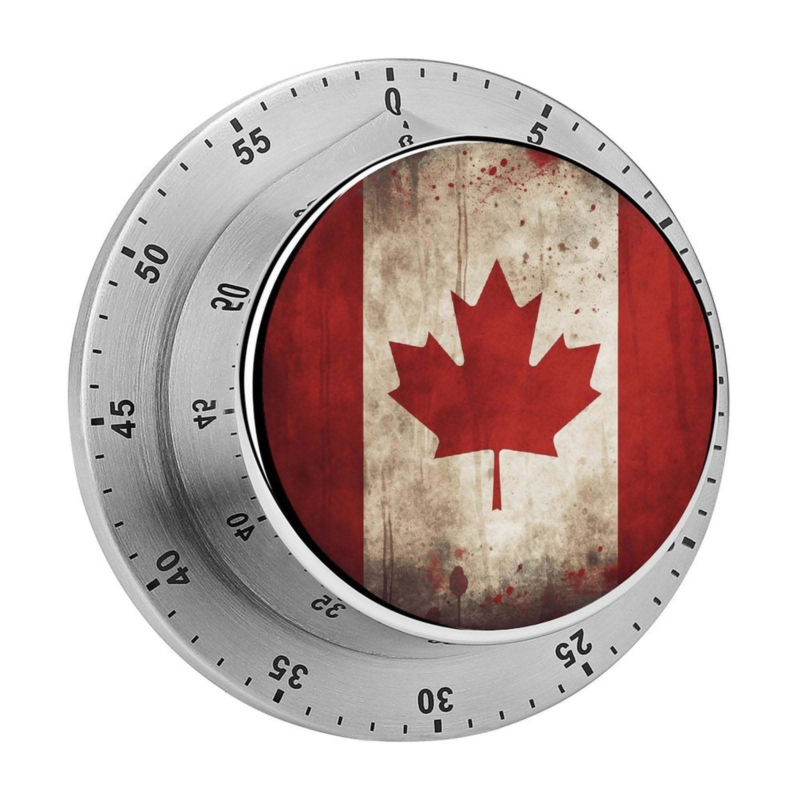 Retro Canada Flag Timer with Loud Alarm Precision 60 Minute Wind Up Timer Portable Manual Countdown Timers Exquisite Stainless Magnetic Kitchen Timers for Cooking Chef Clock