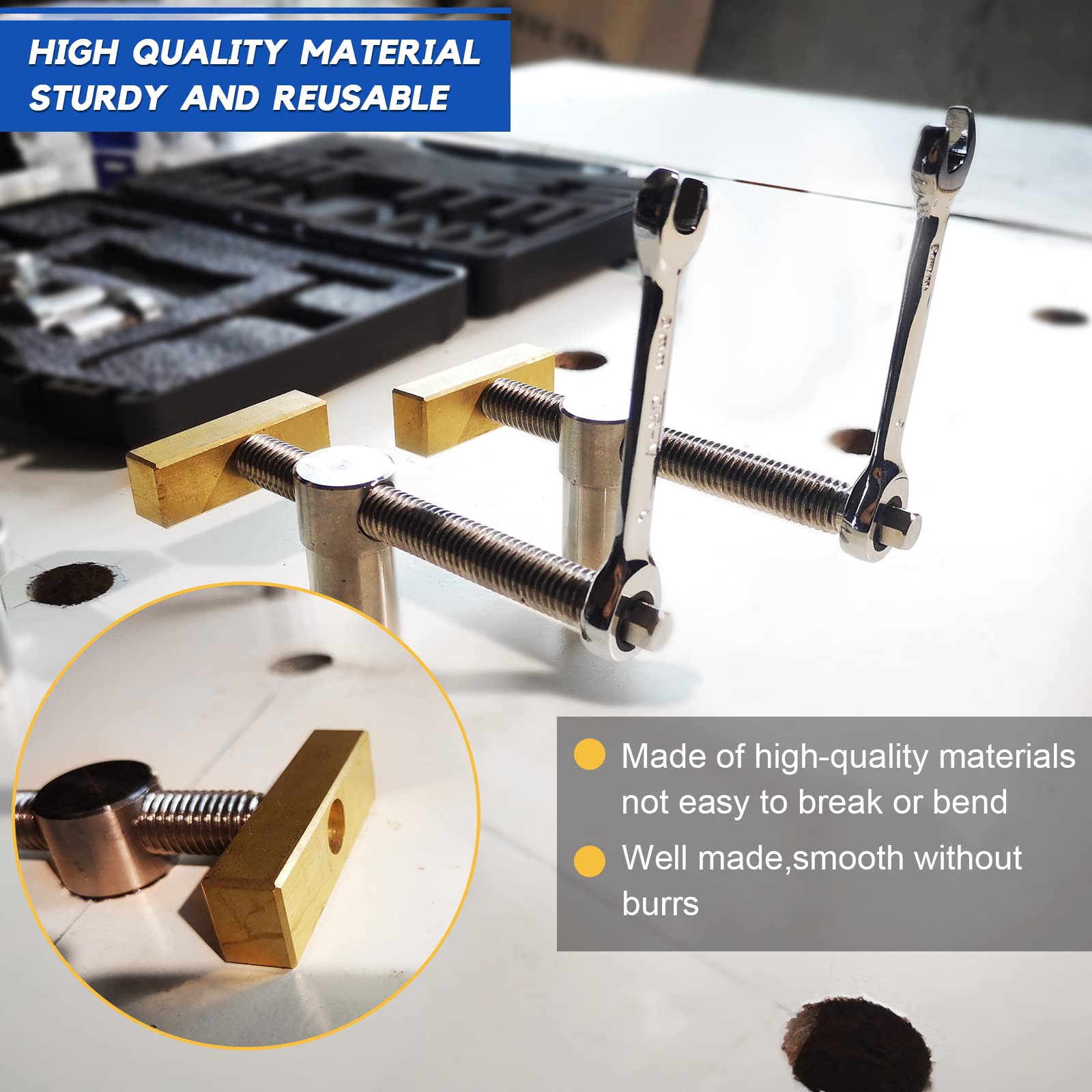 Werkbank Klemme, 2pcs Bankhaken 20mm Schraubenschlüssel-Hundeklemmen-Holzbearbeitungswerkzeug mit 4 Bench Dogs- DIY-Positionierung Niederhalter 20mm