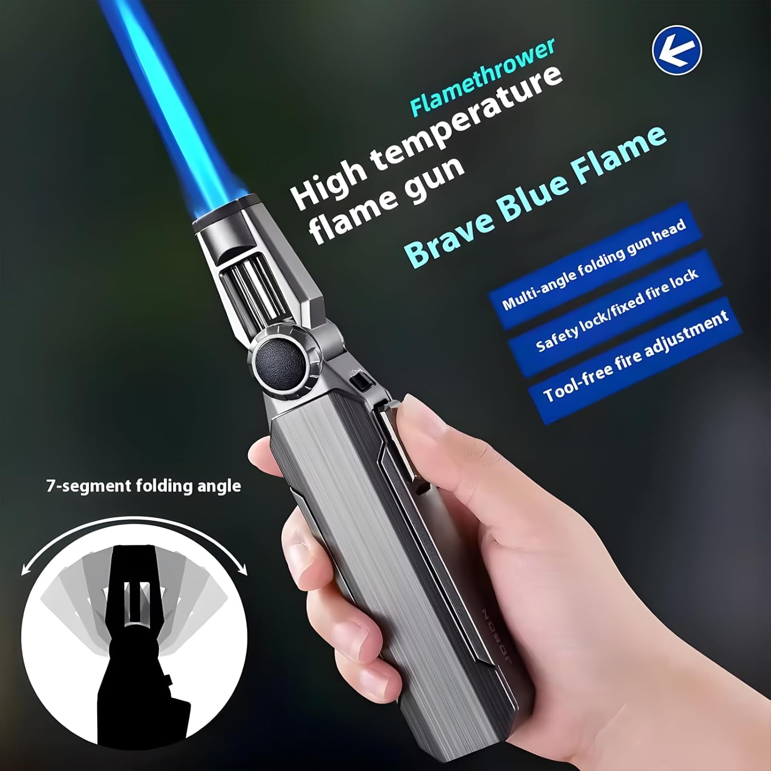 Seven-Stage Folding Straight-Injection Flamethrower, Adjustable Jet Flame Torch Lighters, Wind Resistant Butane Refillable Gas Torch Lighter Long Lighter for Candle, Grill, BBQ, Fireworks (5 pcs)
