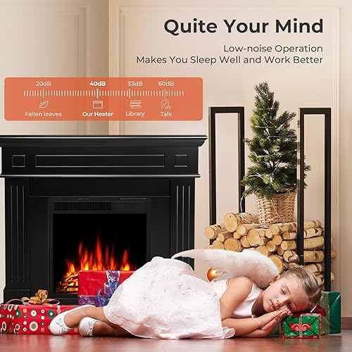 Vista 12 de R.W.FLAME Chimenea eléctrica de 43 pulgadas, chimenea envolvente de madera, soporte de TV con chimenea eléctrica independiente, control remoto, Gris