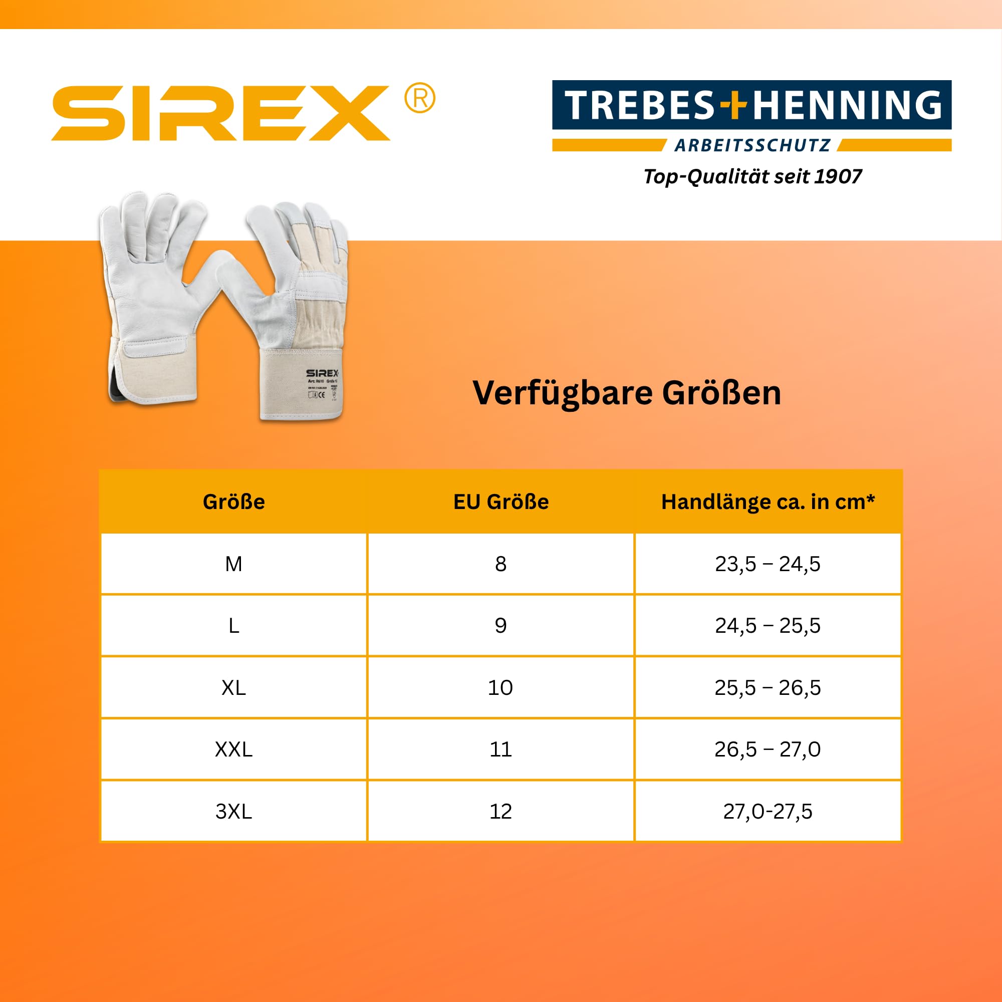 Sirex R610 Rindvollleder Arbeitshandschuhe gefüttert, 12 Paar - Robuster Lederhandschuh mit Doppelnaht & Knöchelschutz, gummierte Stulpe, Baumwollrücken, Bauhandschuhe Grau/Beige, EN 388