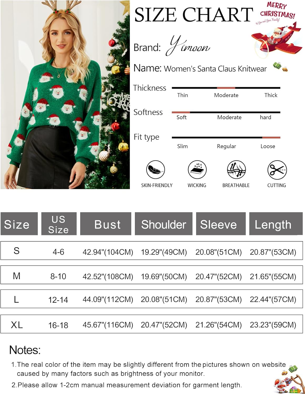 Yimoon Ugly Christmas Sweater for Women Xmas Holiday Party Funny Santa Sweater Cute Cropped Knitted Pullover Tops - Image 7