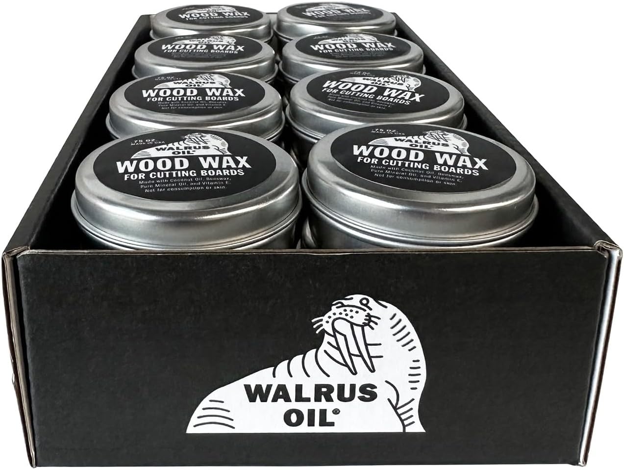 WALRUS OIL - Wood Wax, 0.75 oz Can, Sample Size - Box of 24, FDA Food-Safe and NSF Certified, Cutting Board Wax and Board Cream