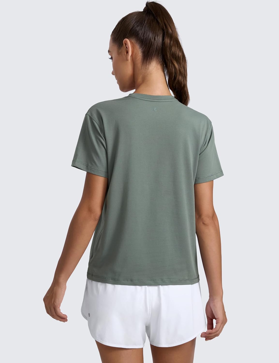 CRZ YOGA Cotton-Blend Crewneck Tops for Women - Workout Gym Athletic Casual Short Sleeve Shirts Quick Dry Basic T-Shirt