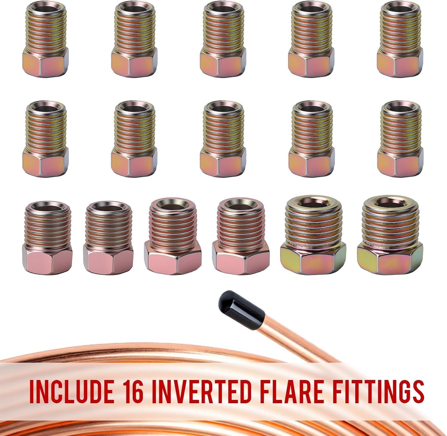 25ft 3/16'' The Latest Copper Coated Brake Line Kit with 16 Fittings and 4 Unions Brake Line Fittings+Double & Single Flaring Tool Kit for Most Hydraulic Braking Systems
