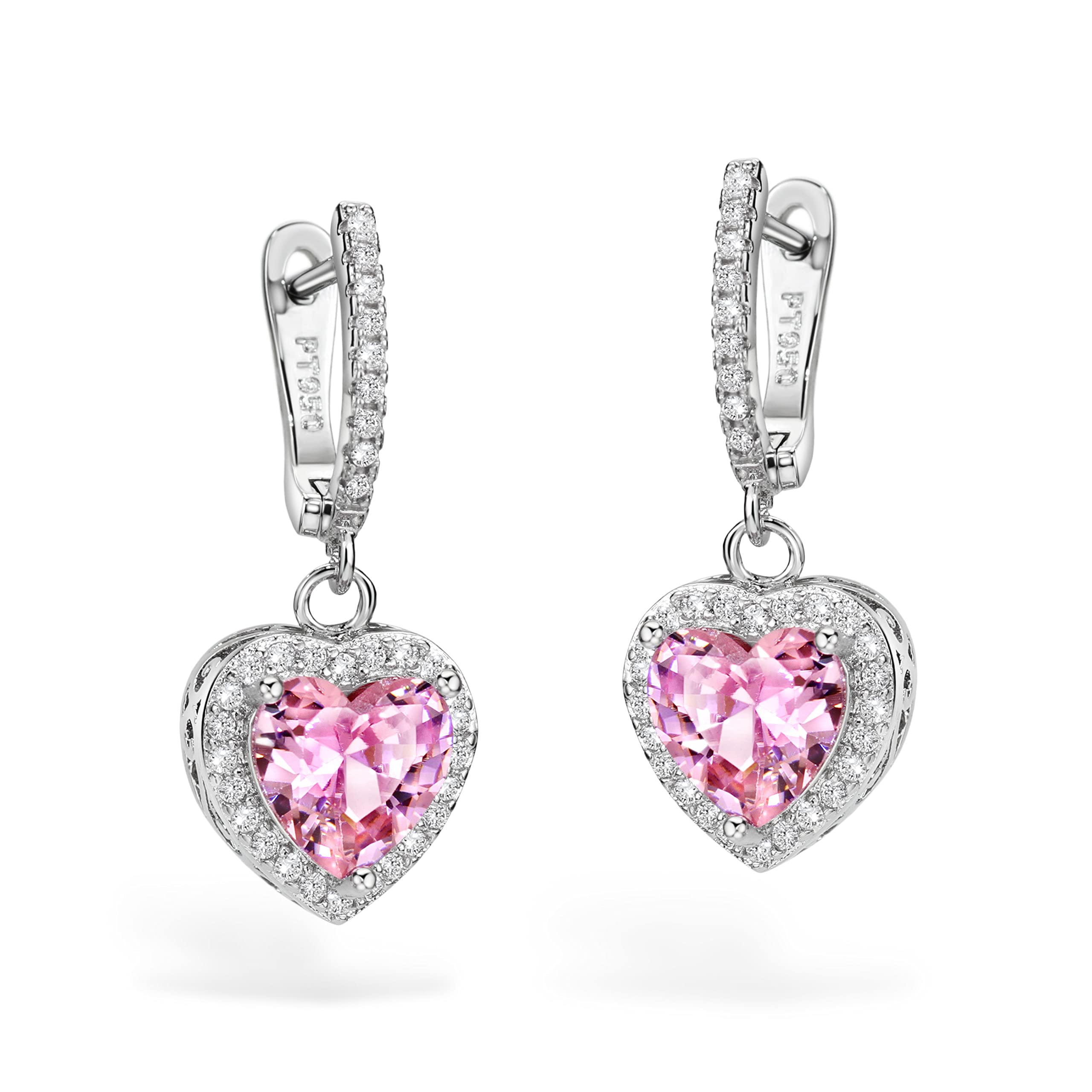 ALTENEVIAPink Heart Dangle Earrings Cubic Zirconia Halo Heart Drop Earrings for Women